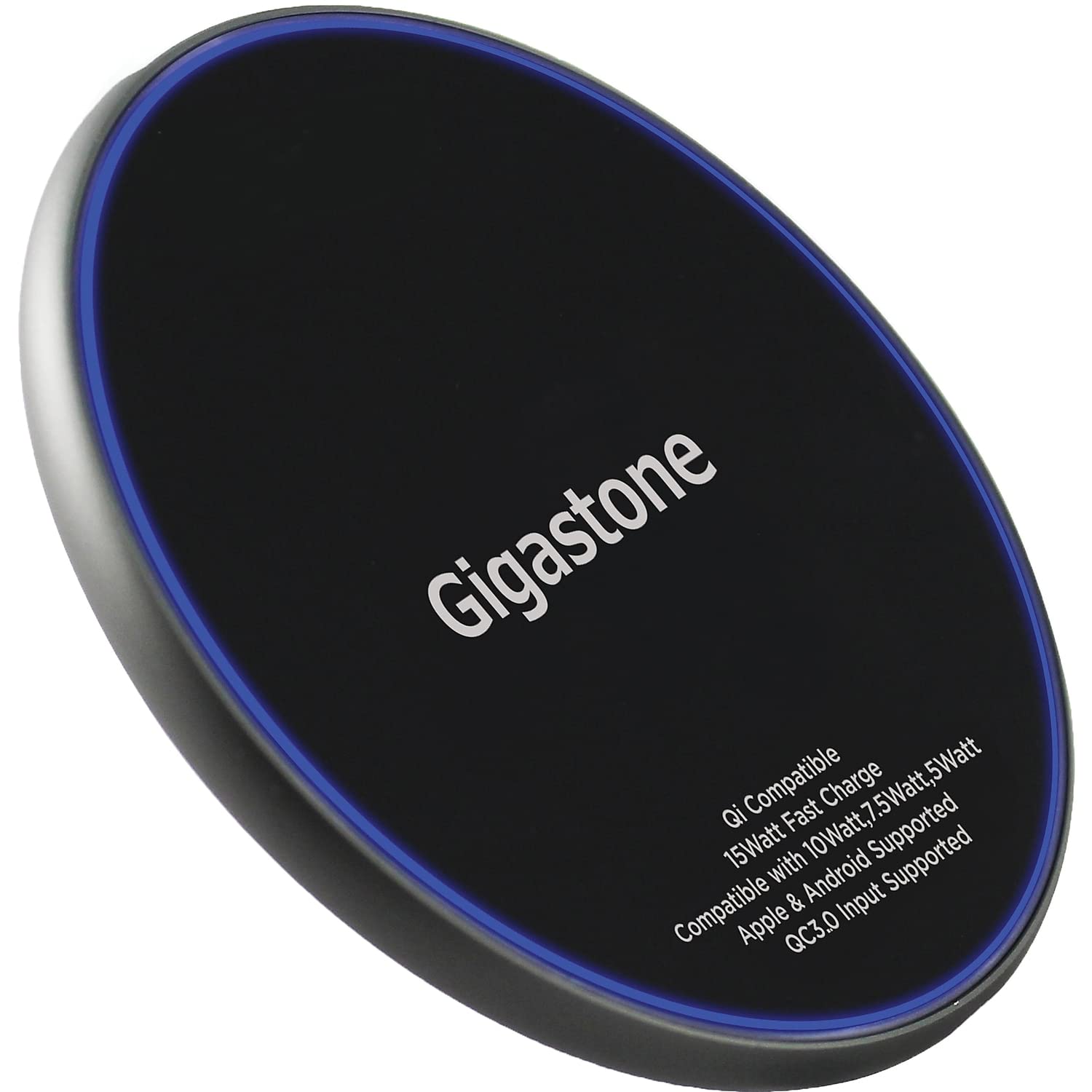 Gigastone Wireless Charger, Qi-Compatible 15W Wireless Charging Pad, Compatible Iphone 8/ X/ 11/12 Series, Samsung Galaxy S21/ S