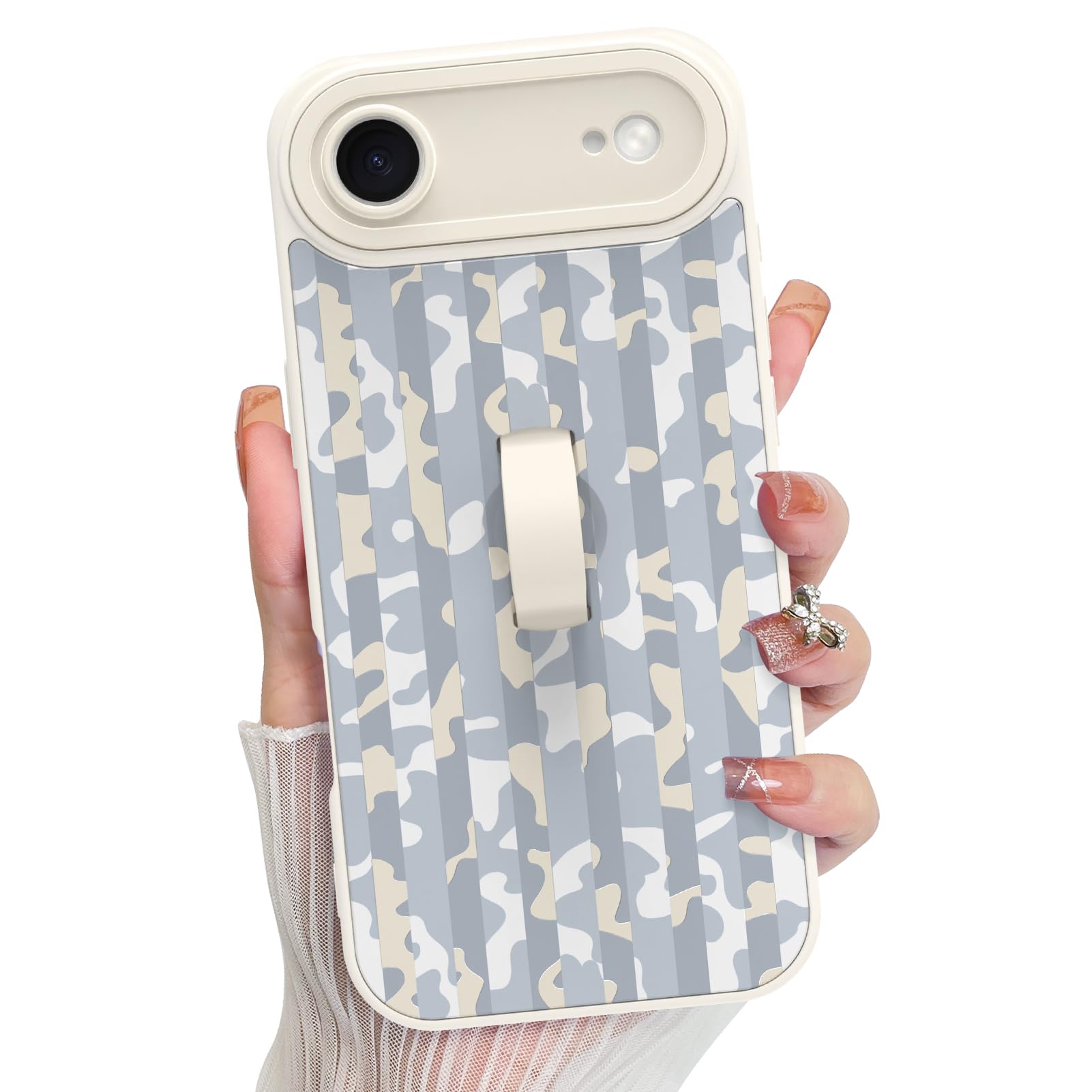 KANGHAR Compatible with iPhone Air Case 2025, Silicone Stripes Leopard Cute Pattern, Wristband Kickstand Camera Protection Soft 