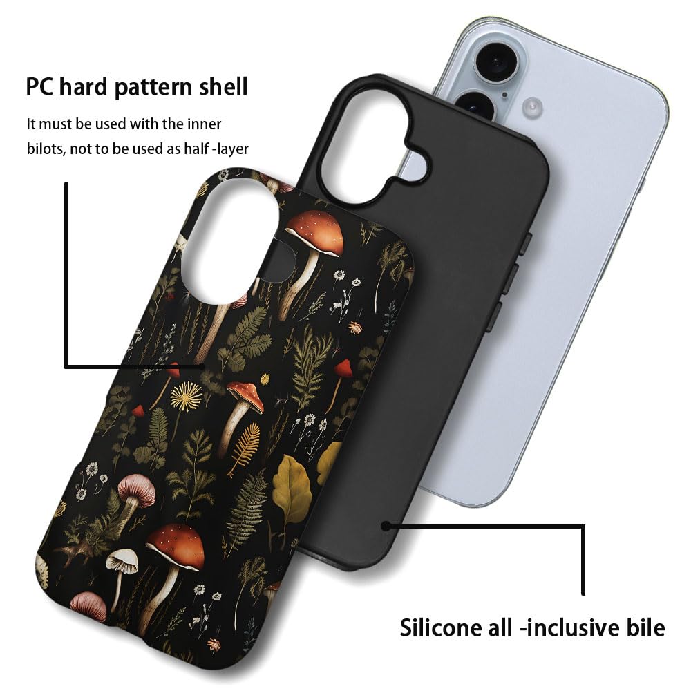 Seized Case Compatible With For Iphone 16 Plus,Vintage Mushroom Snail Daisy Leaf Phone Case For Girl Women Boy Men,Durable Prote