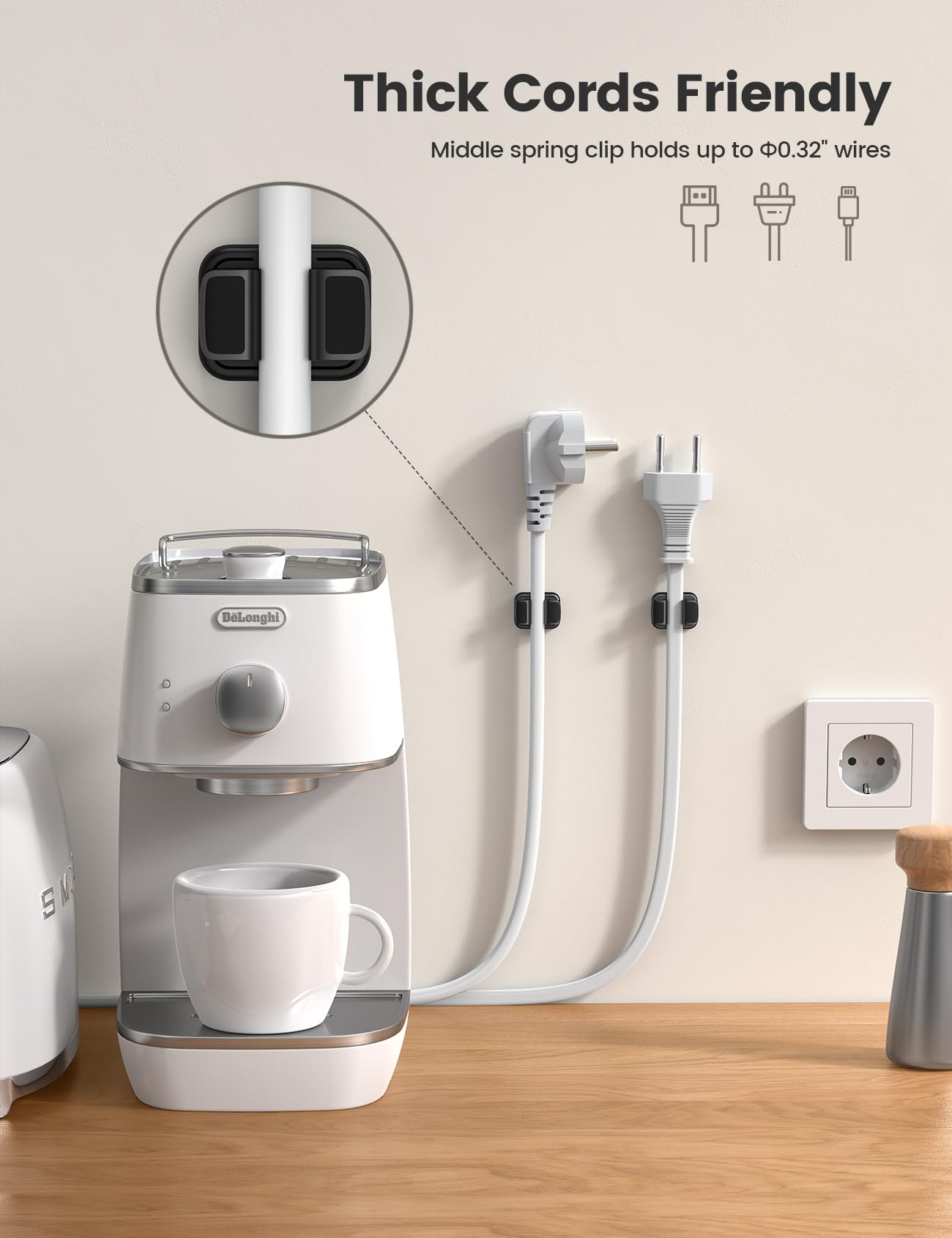 3 In 1 Cord Spring Clip Holder   Lamicall Small Clips For Desk Cable Organizer, Adhesive Adjustable Cable Holder For Charger Wir