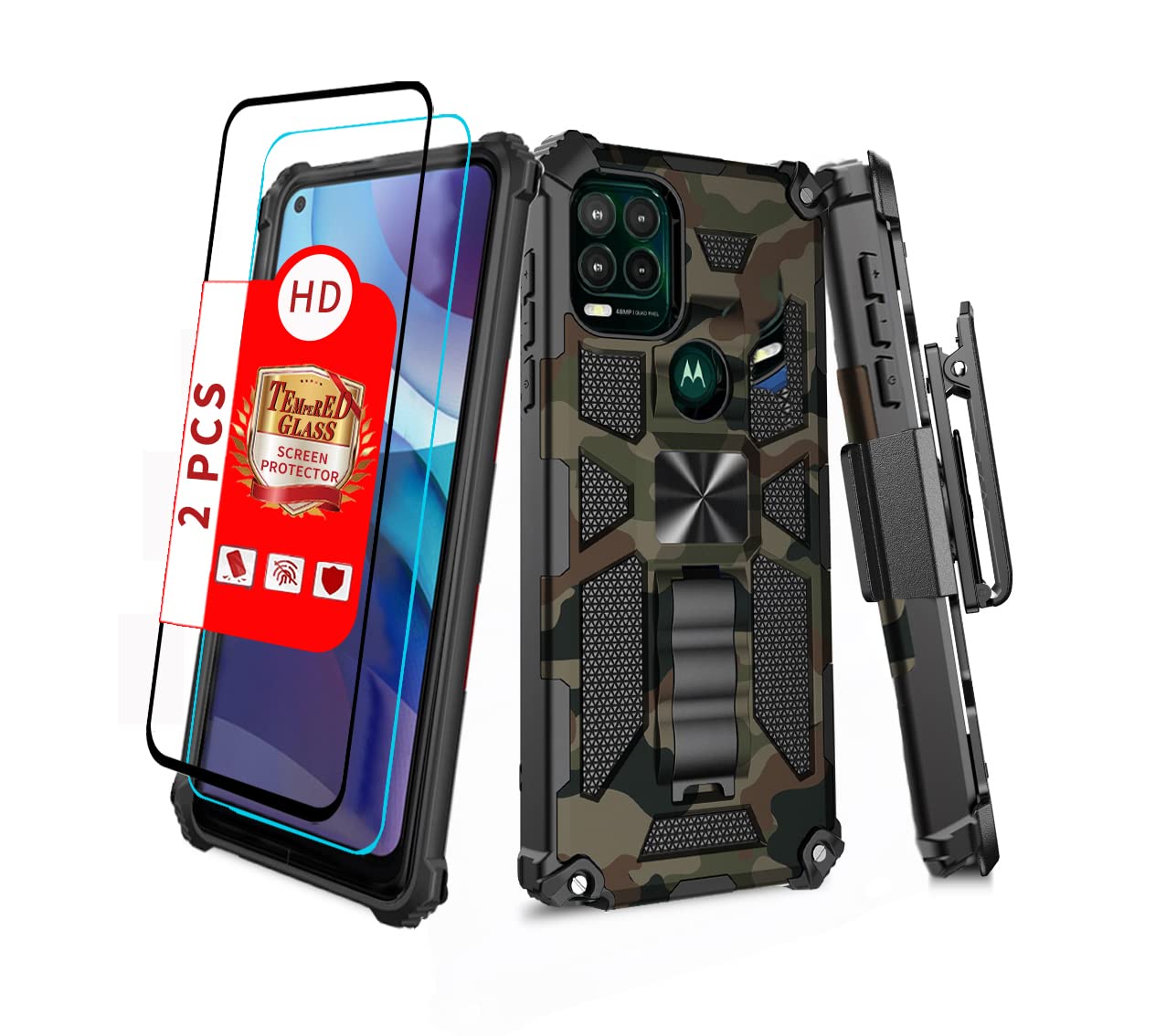 Shockproof Camouflage Military Grade Drop Tested Phone Case With Built In Kickstand With Screen Protector Holster Belt Clip Fits