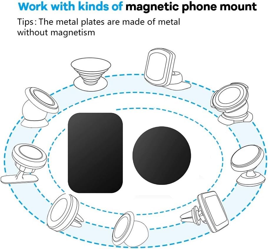 Ozgoe Happy Bell (8 Pack) Mount Metal Plate For Magnetic Car Mount With 3M Adhesive   4X Rectangular 4X Round (Black)