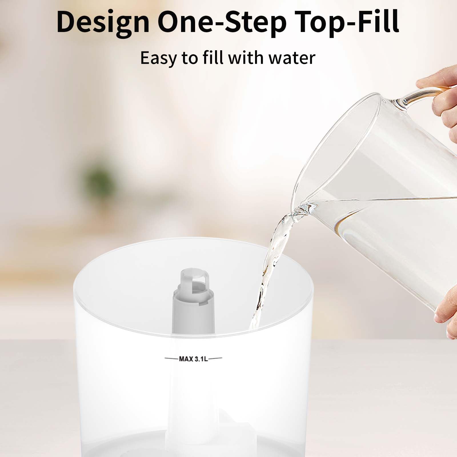 Humidifiers For Bedroom, Cool Mist Top Fill Essential Oil Diffuser With 25Watt For Home Large Room, 360 Nozzle, Rapid Ultrasonic