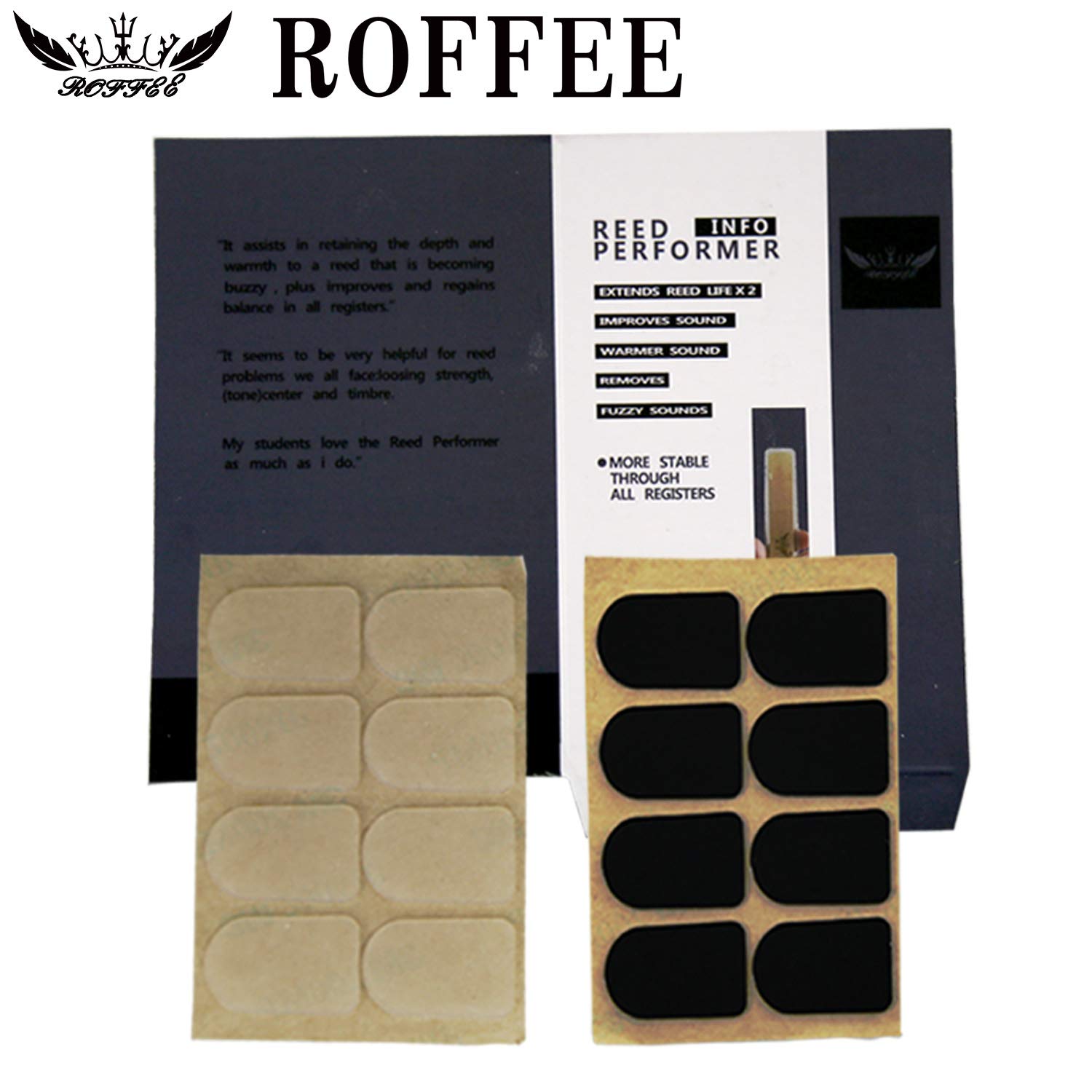 Roffee Clarinet/Soprano Saxophone Mouthpiece Cushions Patches Pads,2 Packs 0.5Mm (8 Pcs Black&8 Pcs White)