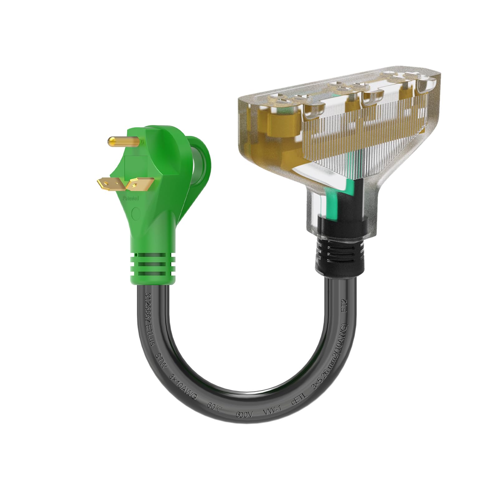 Rvguard 30 Amp To 110V Adapter Cord, Nema Tt 30P To 3X 5 20R Household Outlet With Led Power Indicator