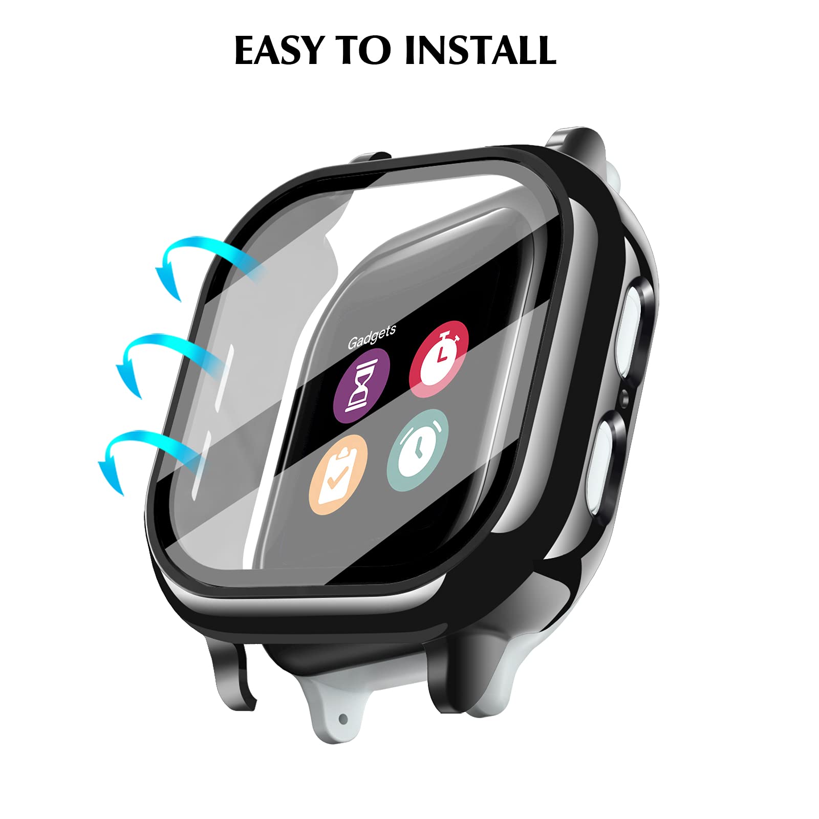 Kuaguozhe [2 Pack] Case Compatible For Gizmo Watch 2 Screen Protector For Kids(2 Pack), Hard Pc Overall Protective Case And Tempered Glass Screen Protector For Verizon Gizmo Watch 2,Black+Black