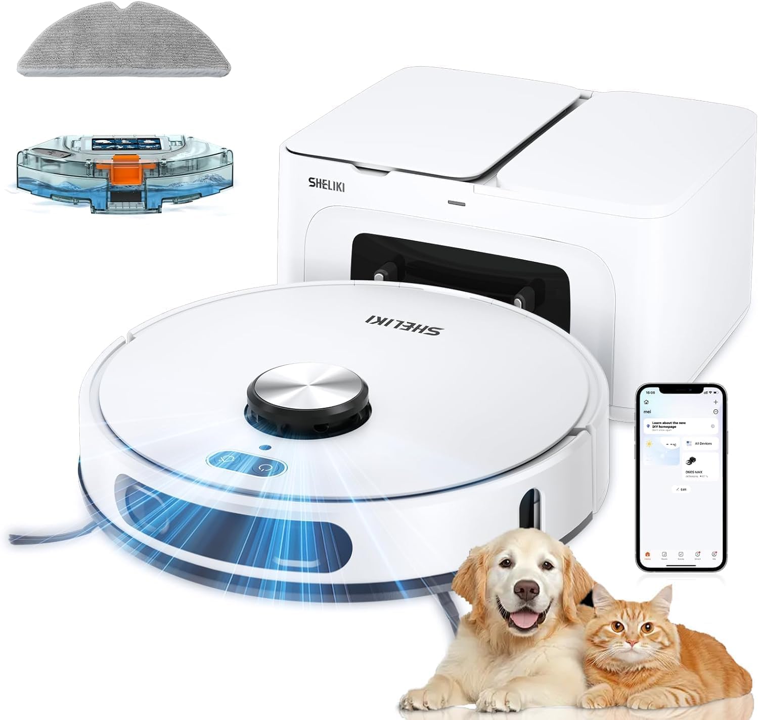 SHELIKI Robot Vacuum and Mop Combo, 3-in-1 Robotic Vacuums Cleaner with 70-Day Self-Emptying Base, LiDAR Navigation Smart Mappin