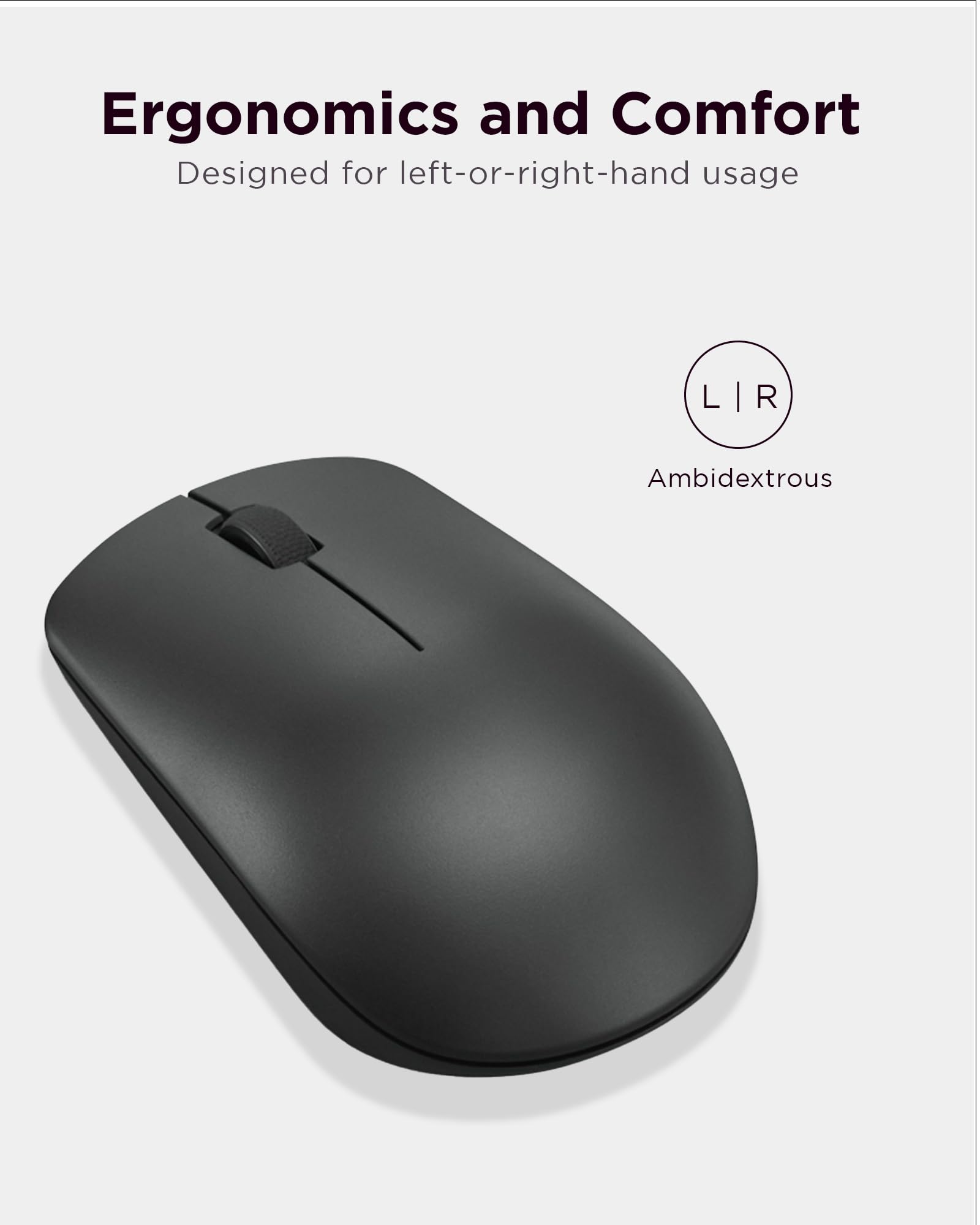 Lenovo 530 Wireless Mouse - Full Size, Ambidextrous Design, 2.4 GHz, Raven Black, 12 Months Battery Life