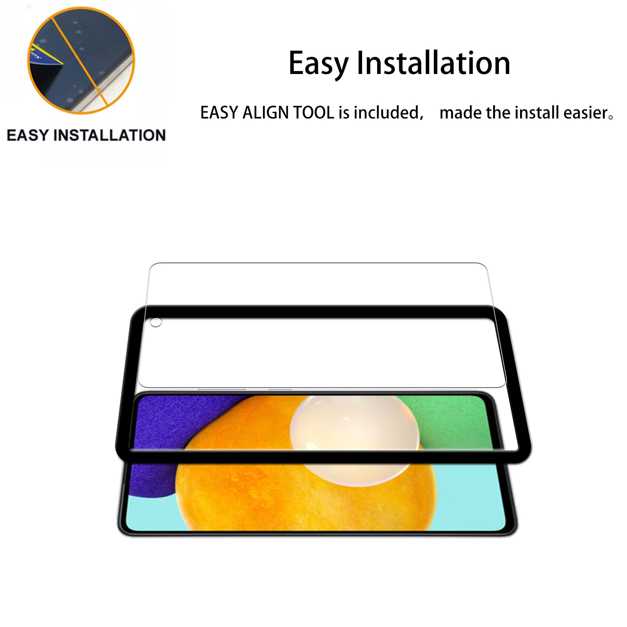Hkkais Easy Alignment Frame Designed For Samsung Galaxy A52 5G / 4G Tempered Glass Screen Protector 2 Pack Camera Lens Protector