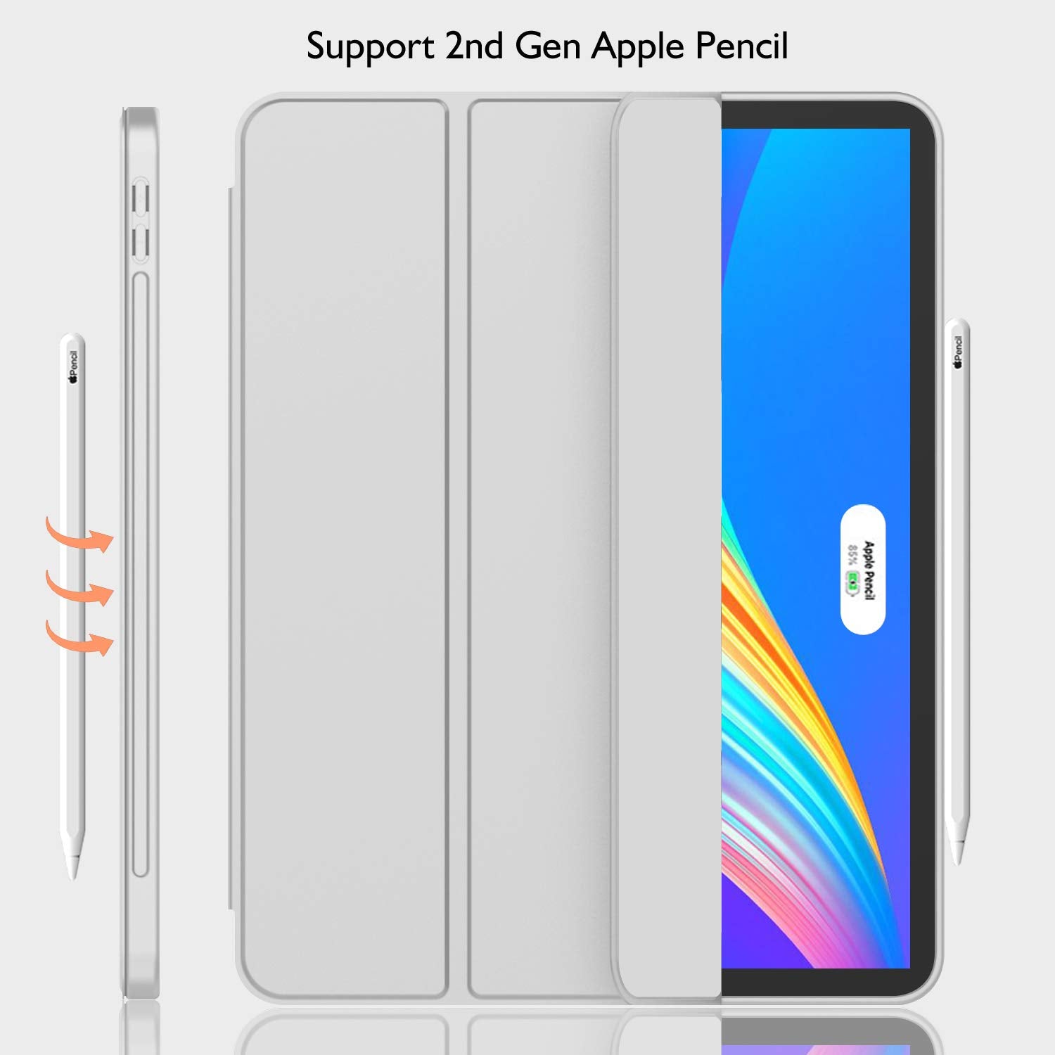 Imieet New Ipad Pro 12.9 Case 2022(6Th Gen)/2021(5Th Gen) With Pencil Holder [Support Ipad 2Nd Pencil Charging/Pair],Trifold Stand Smart Case With Soft Tpu Back,Auto Wake/Sleep(Light Gray)