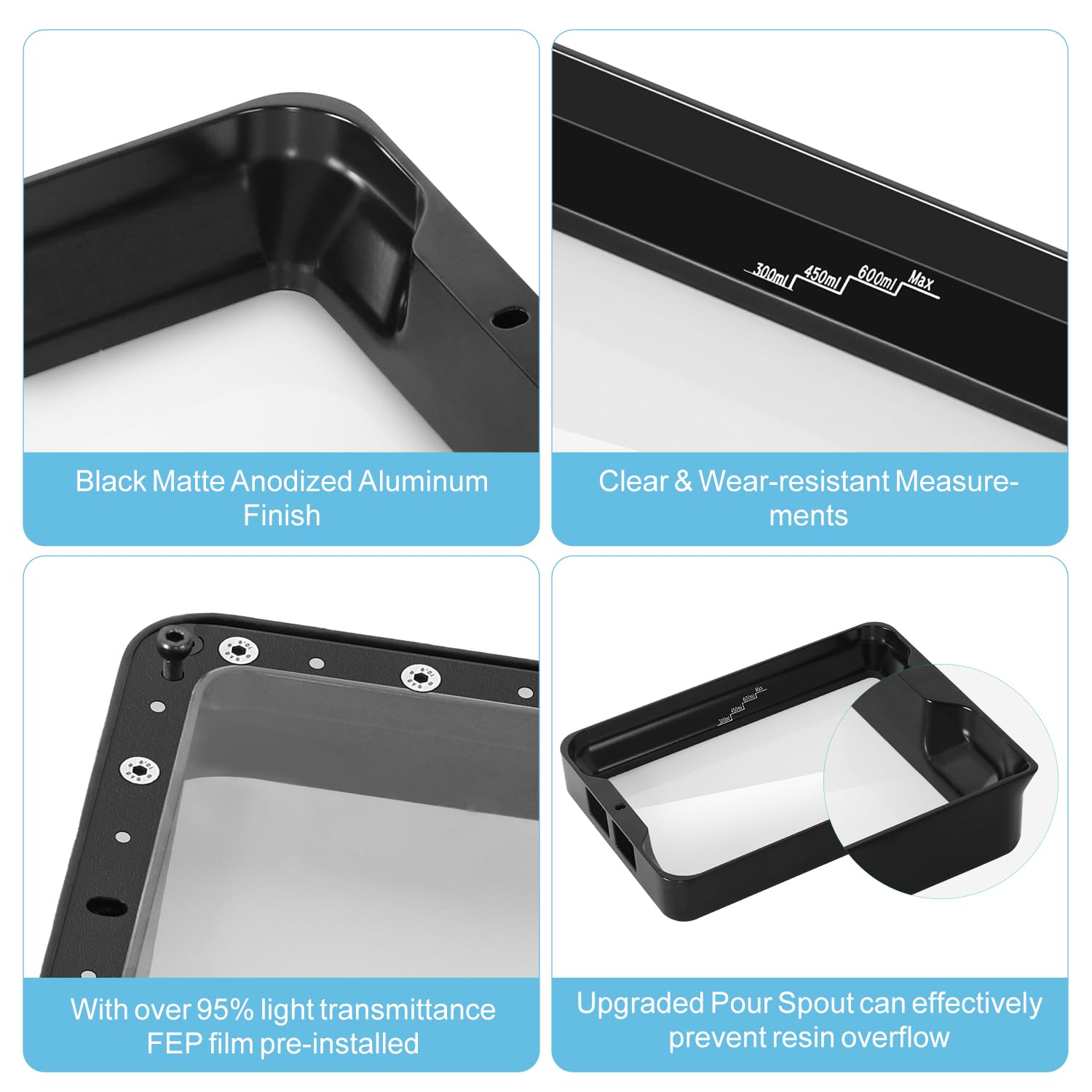 Sovol 3D Printer Resin Vat With Silicone Lid, Durable Aluminium Alloy Resin Tank With Fep Film & Aluminum Rings Preinstalled For