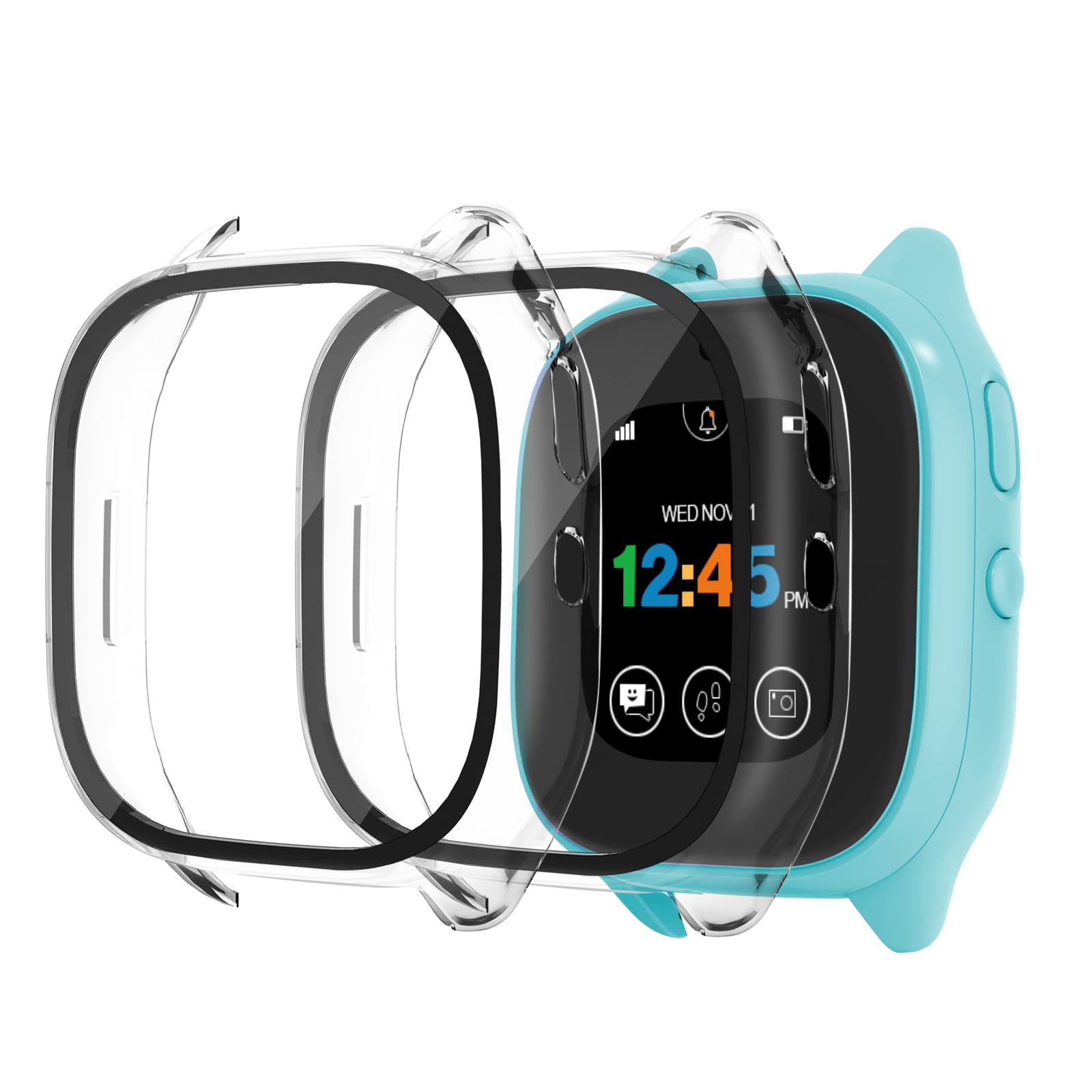 2 Pack Protective Case For Verizon Gizmo Watch 3 Screen Protector, Hard Pc Bumper Cover Built In Tempered Glass Screen Protector