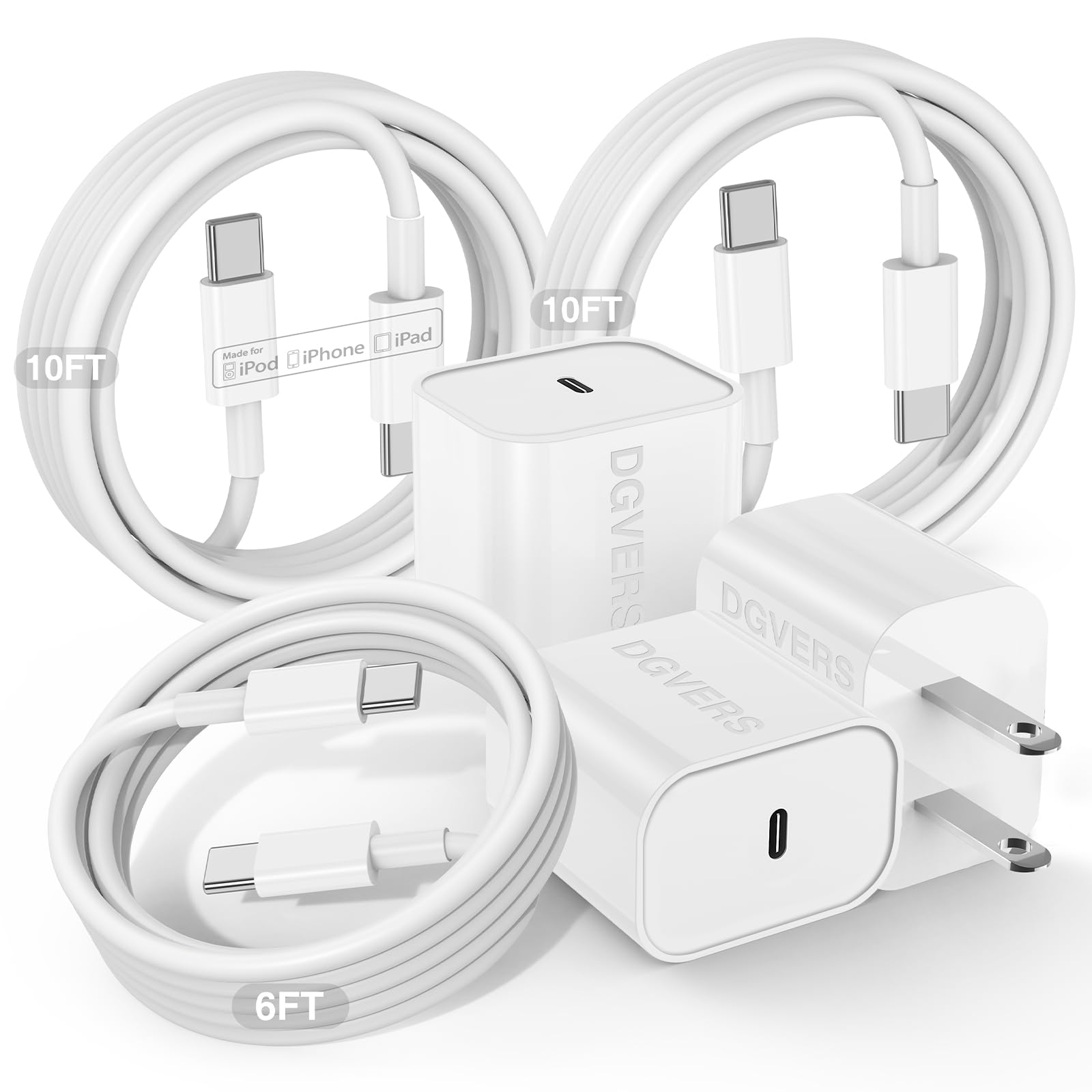 Dgvers Fast Charger For Iphone 16 15 Charger Fast Charging 3Pack, 6+10+10Ft Usbc To Usbc Cable Cord &20W Type C Block For Iphone