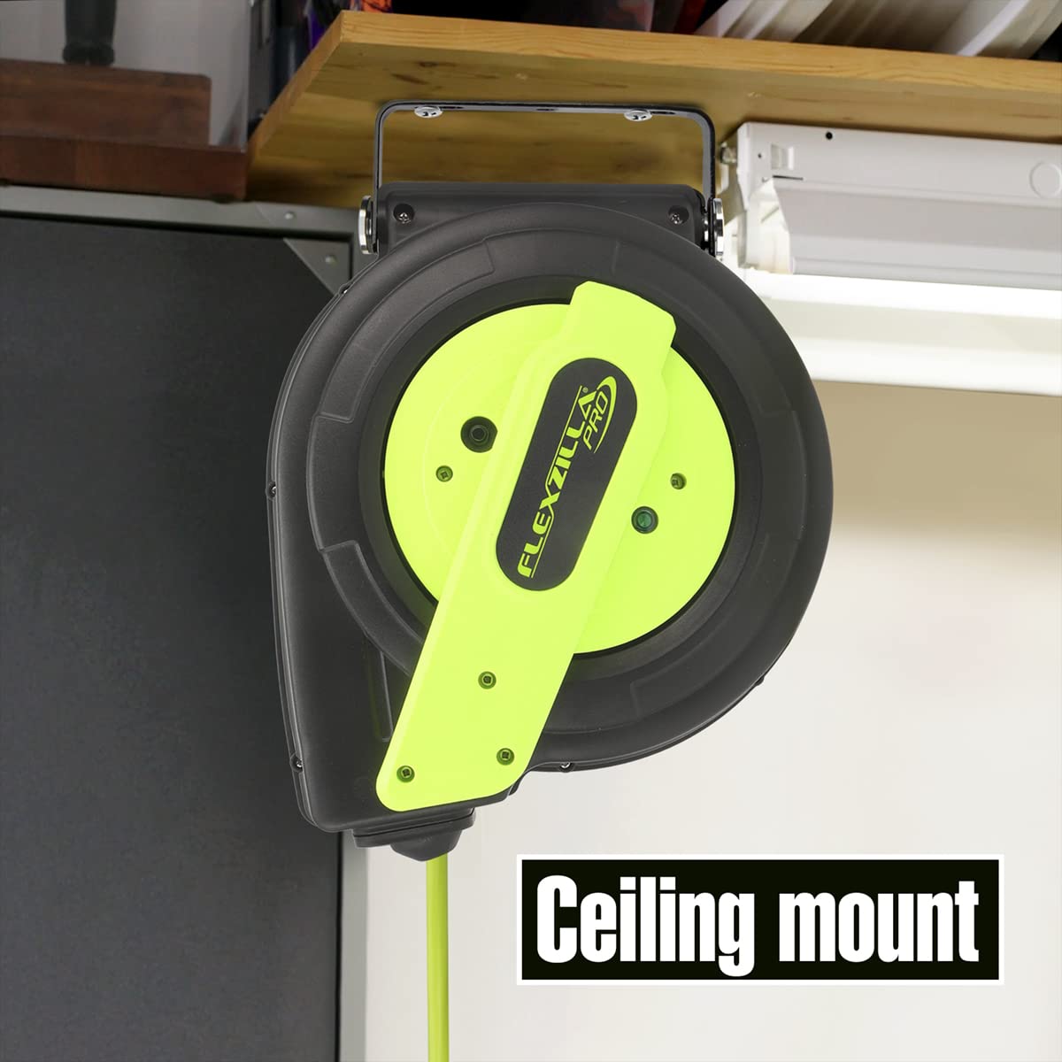 Flexzilla Retractable Extension Cord Reel, 12/3 Awg Sjtow Cord, 60', Grounded Triple Tap Outlet, Zillagreen, Fz8120603