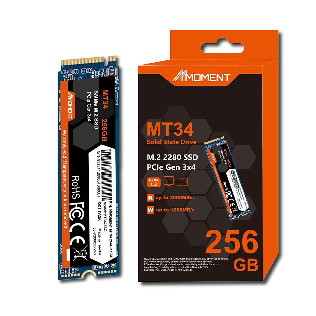 Mmoment Mt34 256Gb Pcie Gen3 Nvme M.2 2280 Internal Solid State Drive, Gen3.0X4, Read Speed Up To 2000Mb/S, For Laptop And Pc De