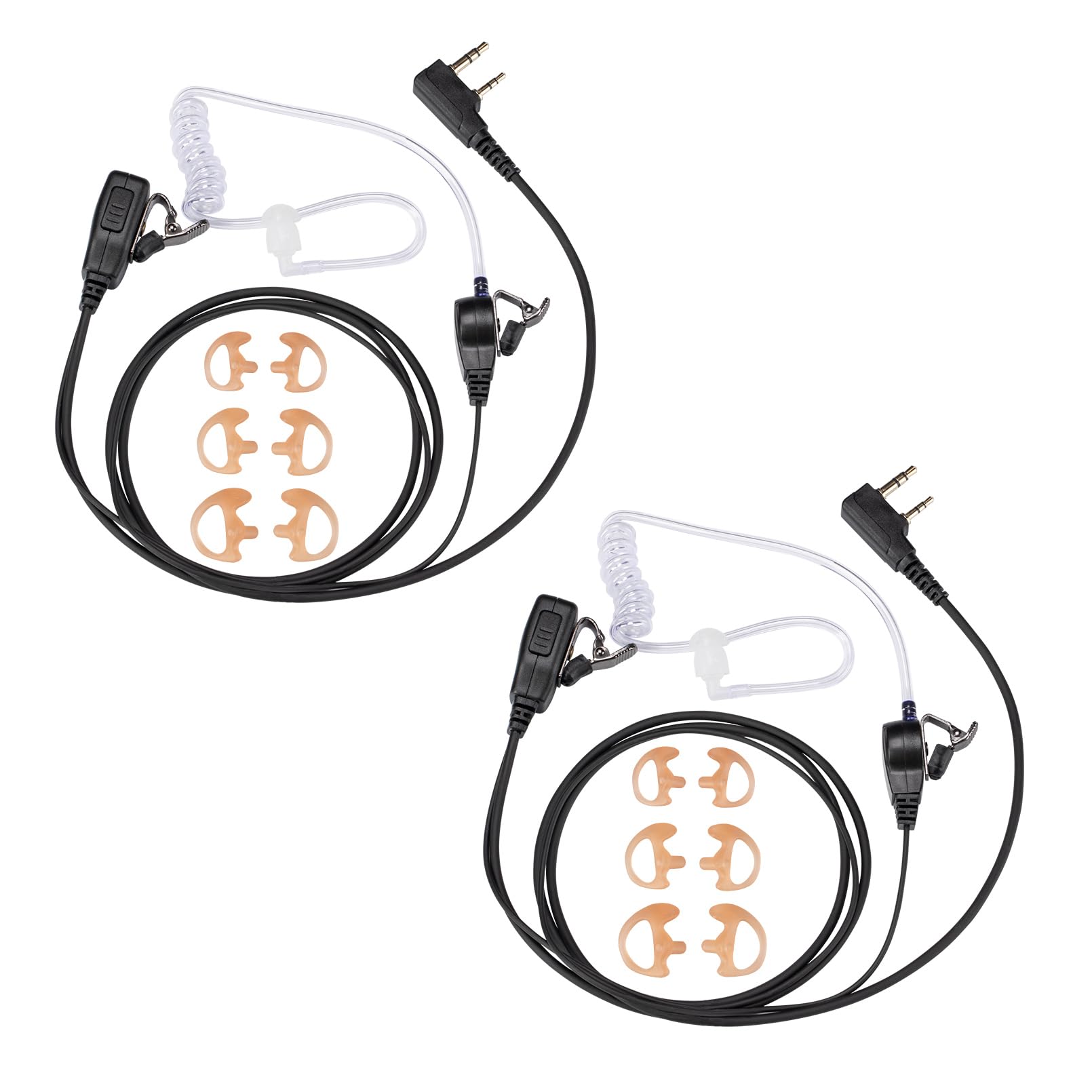 Airsn 2 Pin Fbi Earpiece For Walkie Talkie With Clear Sound Ptt Mic&Soft And Comfort Acoustic Tube For Uv 5R Bf F8Hp Bf 888S, Kenwood Tk3230 Two Way Radio (2 Packs)