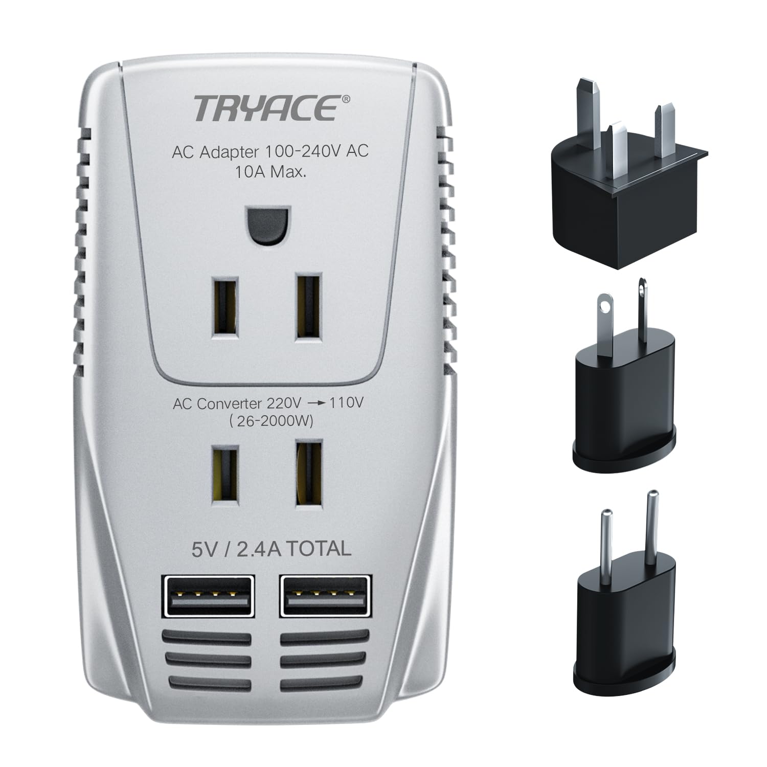 Tryace 2000W Voltage Converter 220V To 110V Converter, 10A Travel Adapter With 2 Port Usb,Power Converter Voltage Converter Us T