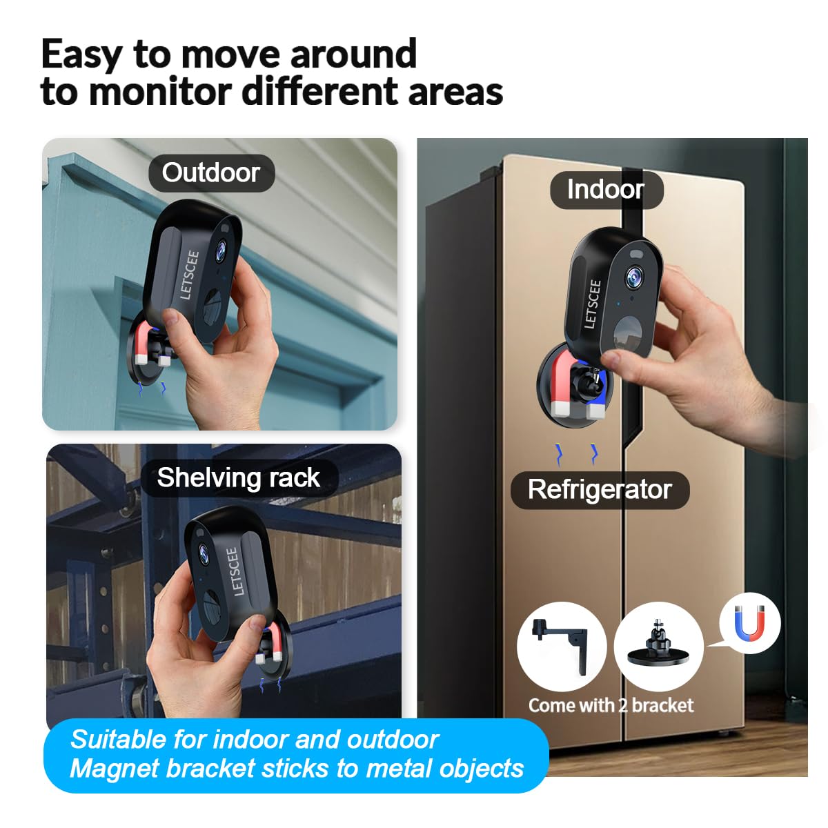 Letscee Wireless Battery Cameras Outdoor.Indoor Outdoor Home Security Cameras, With Night Version,Motion Detection,2 Way Audio,W