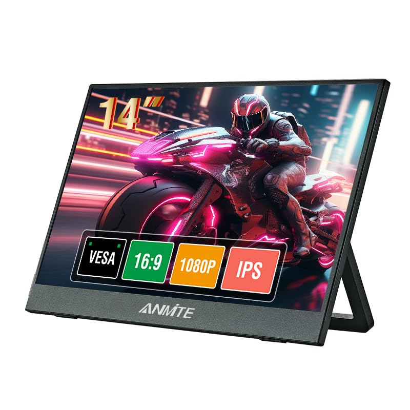Anmite Portable Monitor for Laptop 14 Inch Computer Gaming Display Metal Enclosure Mobile Display External Display for Xbox PS4