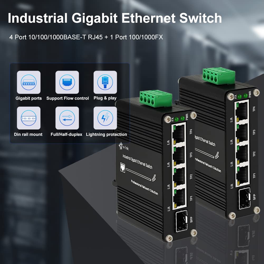 Mini Industrial 4 Port 10/100/1000Mbps Gigabit Ethernet Switch With Sfp Din Rail/Wall Mount 10/100/1000Base T Rj45 + 1 100/1000F