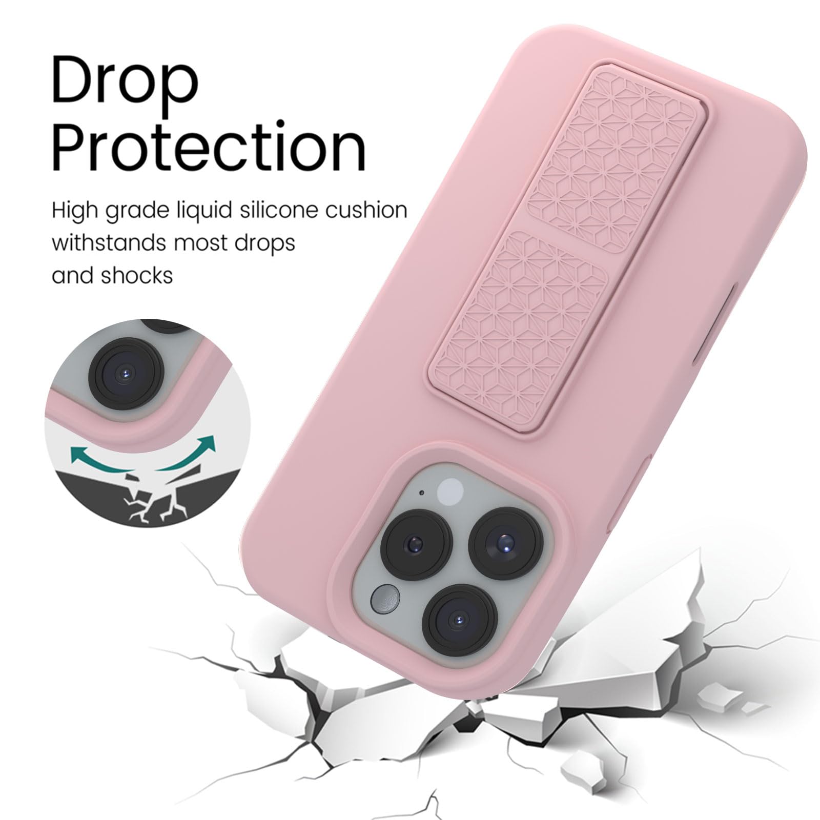 Laudtec Silicone Kickstand Case Compatible With Iphone 16 Pro Max Case Vertical And Horizontal Stand Hand Strap Metal Kickstand,