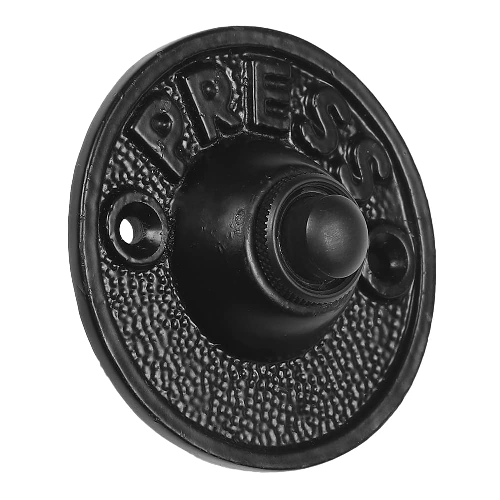 Wired Iron Circular Doorbell Chime Push Button In Black Powder Coat Finish Vintage Decorative Door Bell With Easy Installation,