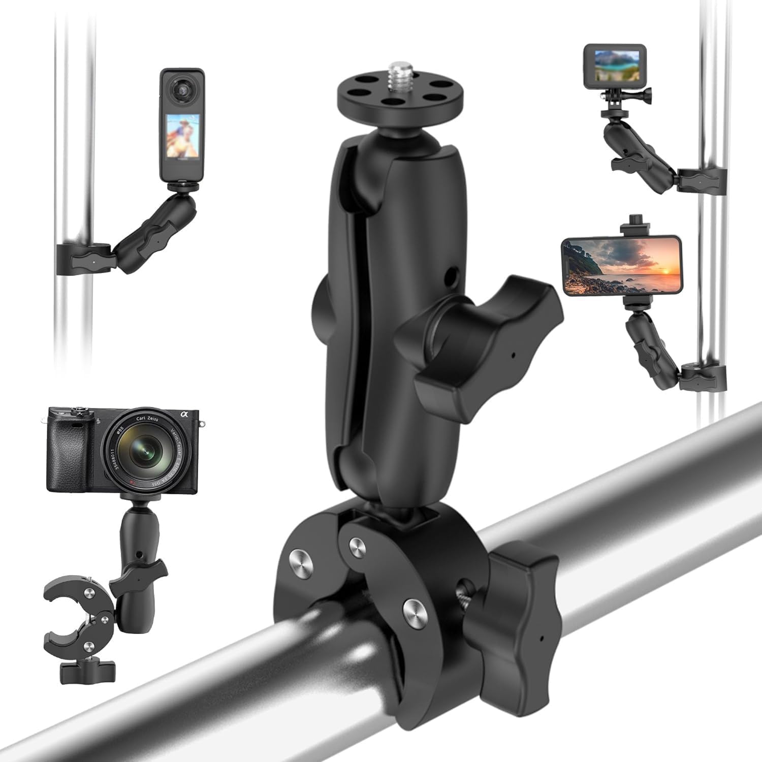 Taisioner Super Camera Clamp Mount 3.6' Socket Arm 360�Ball Head Magic Arm 1/4' Thread For Canon Nikon/Digital Camera/Dslr/Gopro/Insta360/Led Light(Gopro Adapter,Phone Holder)