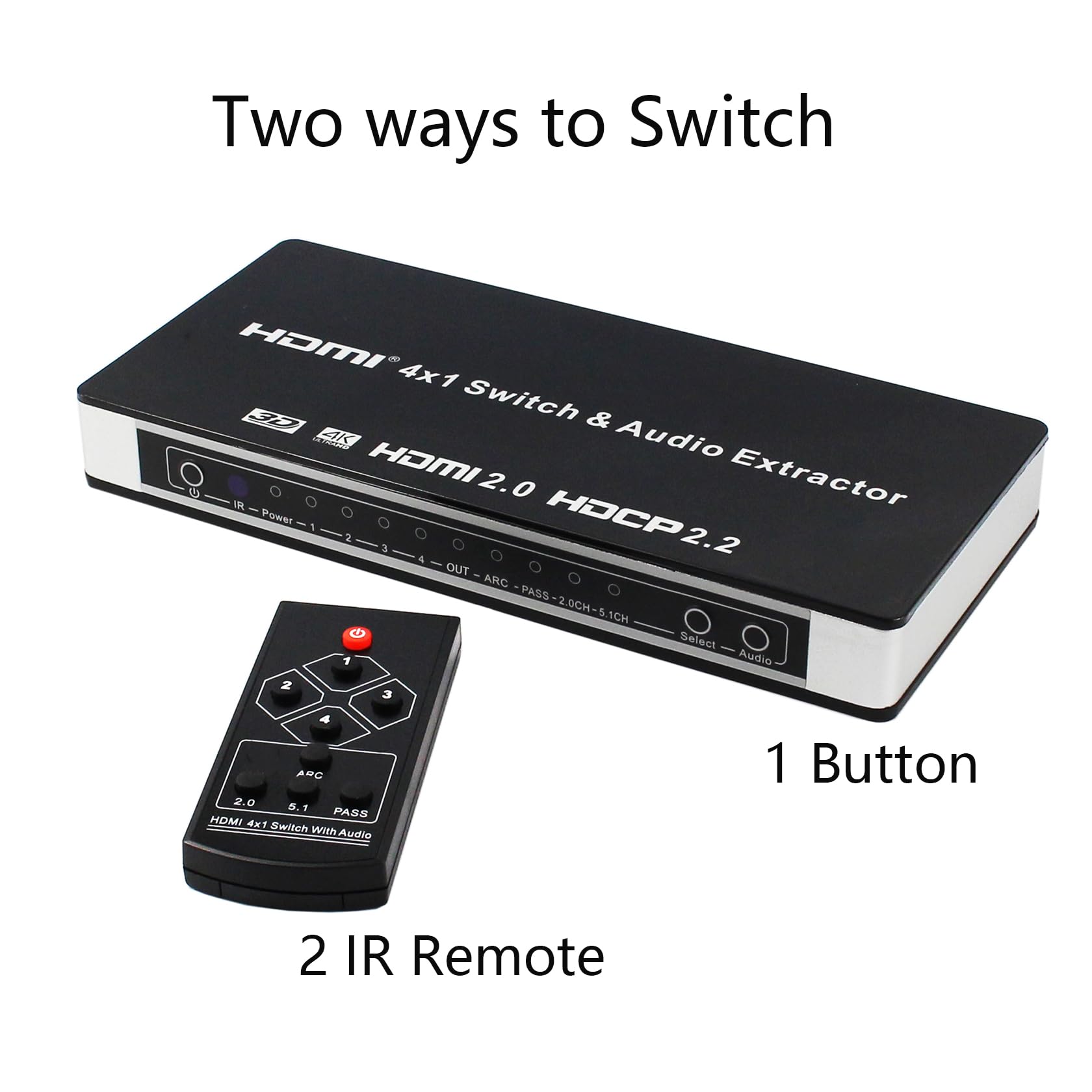 Kago Hdmi Audio Extractor Splitter,Hdmi Switch 4 In 1 Out,4K 60Hz 5.1/2.0Ch Arc/Earc Home Theater Av,Rca Optical Output For Soun