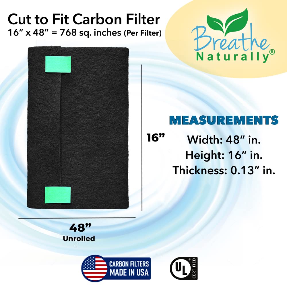 Breathe Naturally Universal 16X48 Cut To Fit Activated Carbon Filter (2 Pack) Charcoal Air Filter Sheet For Air Purifiers