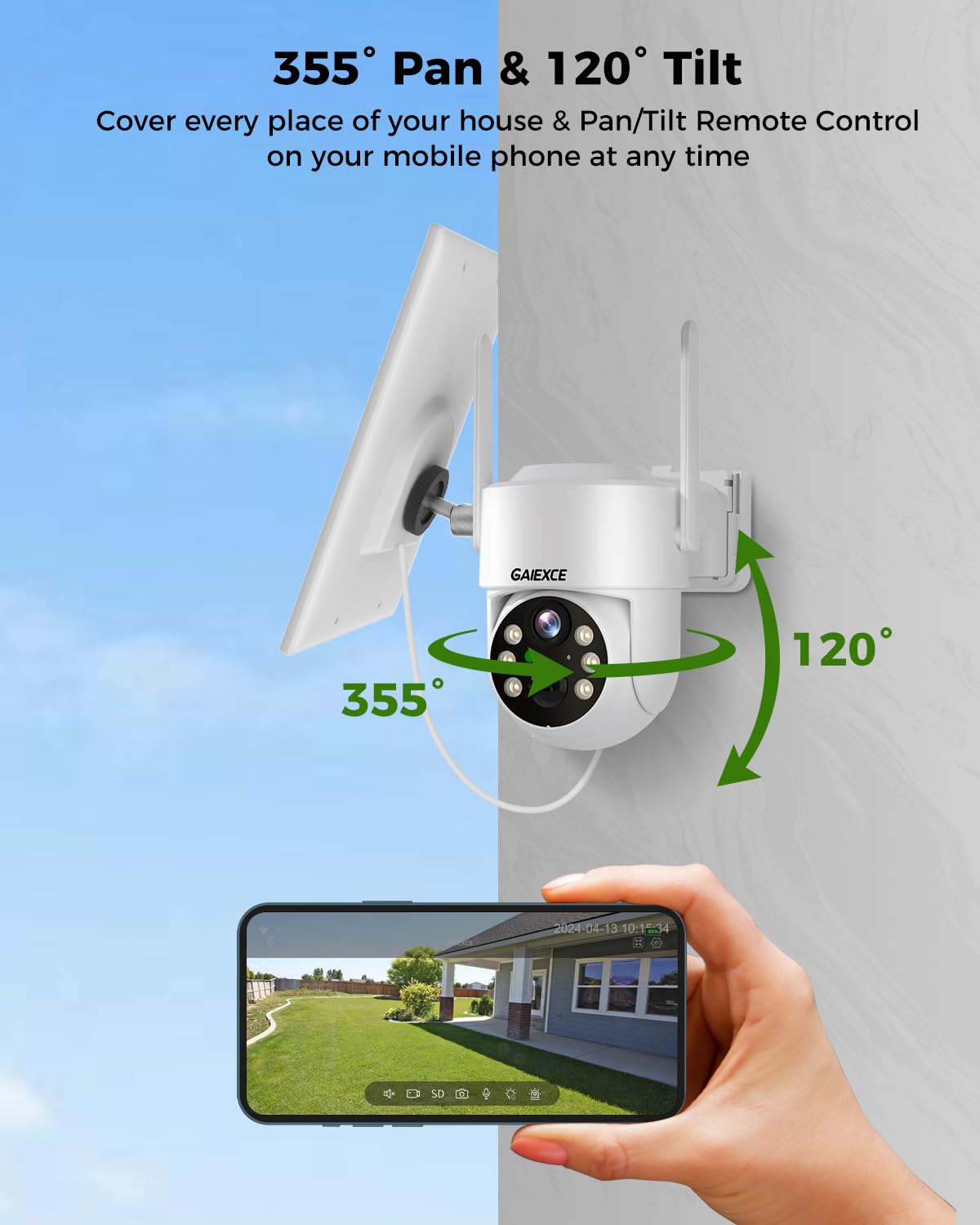 Gaiexce Wireless Solar Camera System Outdoor, 2Pcs 4Mp Home Battery Camera With 500Gb Hdd, ?No Monthly Fee?, Pan Tilt 360 View,