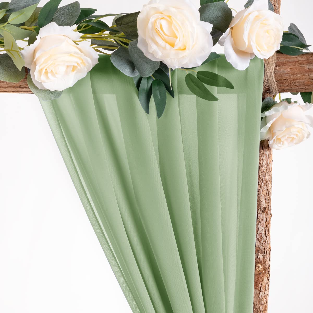 Socomi Wedding Arch Draping Fabric 2 Panels 29'' X 19Ft Sage Green Sheer Chiffon Curtain Drapes 6 Yards For Wedding Ceremony Bir