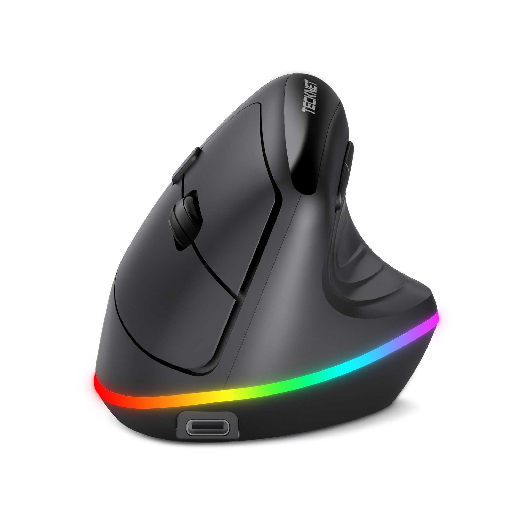TECKNET RGB Rechargeable Wireless Ergonomic Mouse - USB+Bluetooth Multi-Device LED Vertical Mouse with 11 RGB Backlight Modes, 4