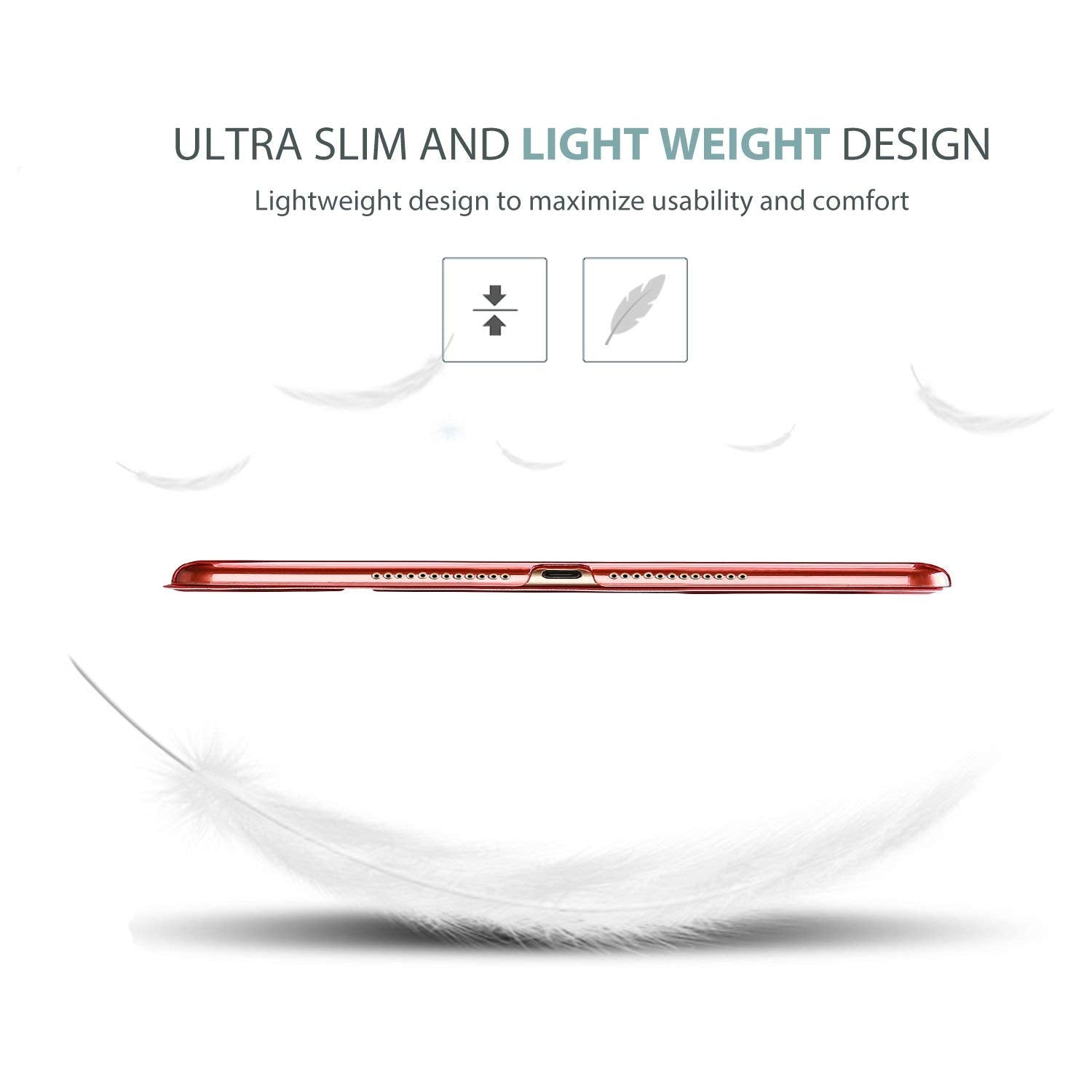 Procase Smart Case For Ipad 9.7 Inch Ipad 6Th/5Th Generation Case 2018 2017(Model: A1893 A1954 A1822 A1823), Ultra Slim Lightweight Stand Case With Translucent Frosted Back Smart Cover  Red