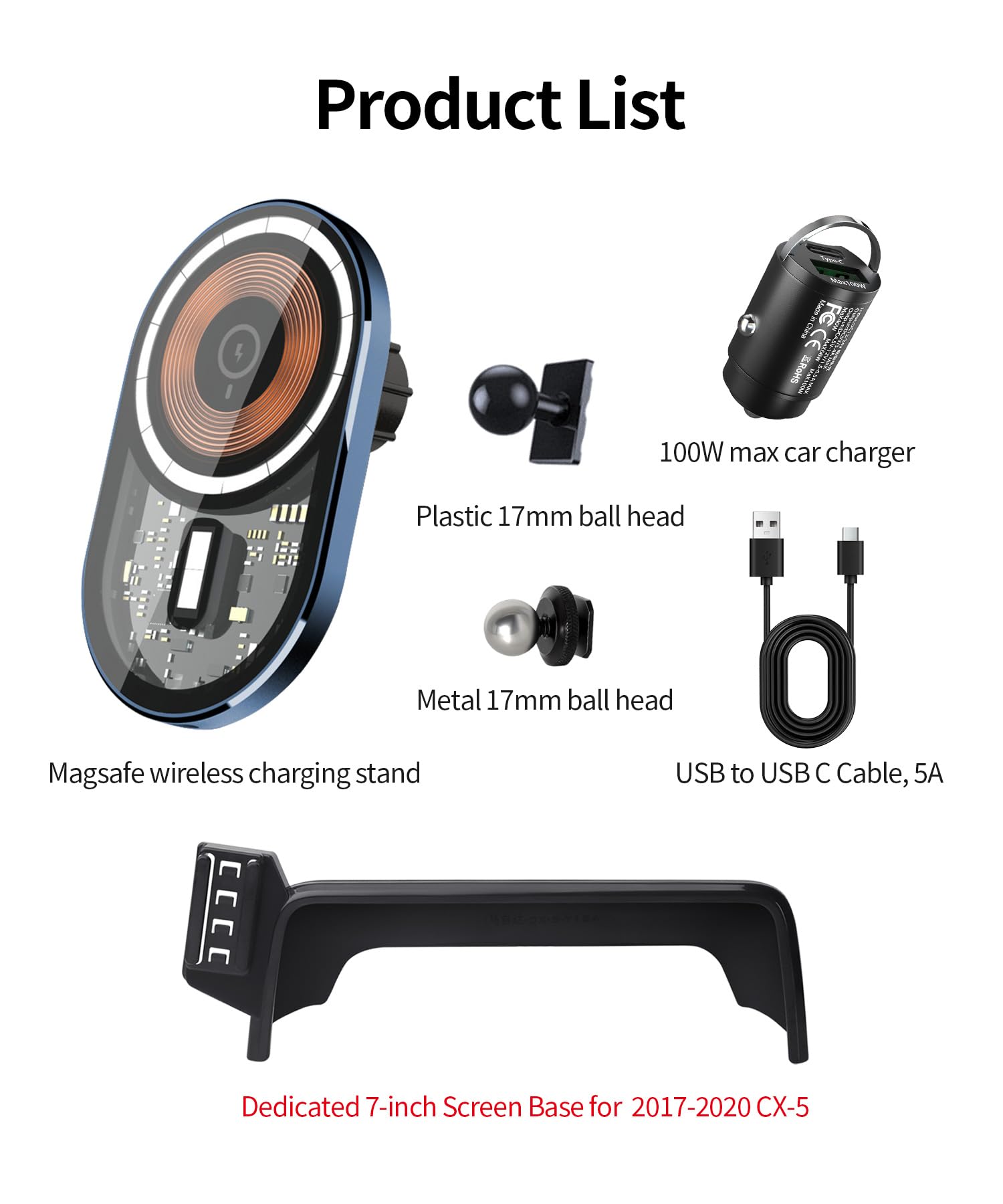 Masergogo Wireless Charging Car Phone Holder For Mazda Cx-5 2017-2020 Accessories 7 Inch Screen Fixed Clip,360 Rotation Car Phon