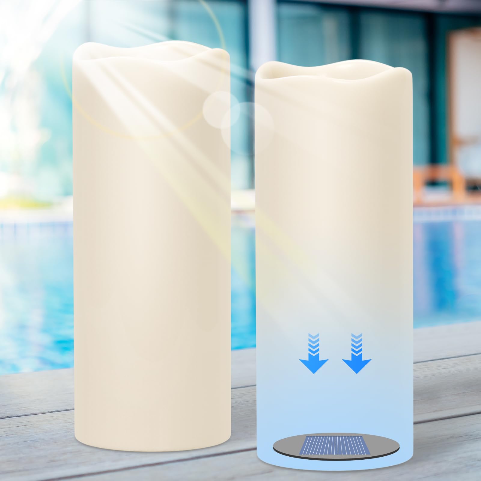 GenSwin Solar Candles Outdoor Waterproof, 10   x4    Large Solar Rechargeable Flameless Candles, Pillar Powered Candles with Sen