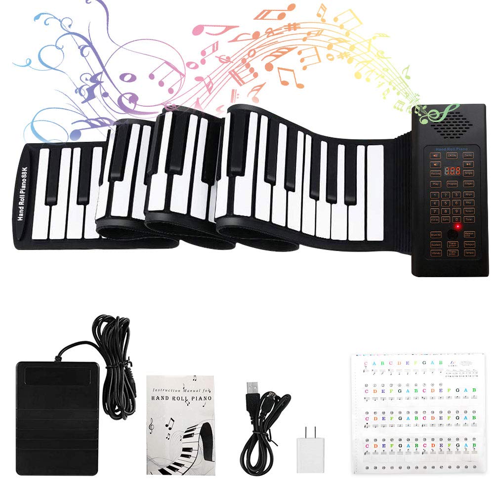 88 Keys Roll Up Piano With Pedal Upgraded Numeric Portable Piano Sticker Keyboard For Kids Beginner