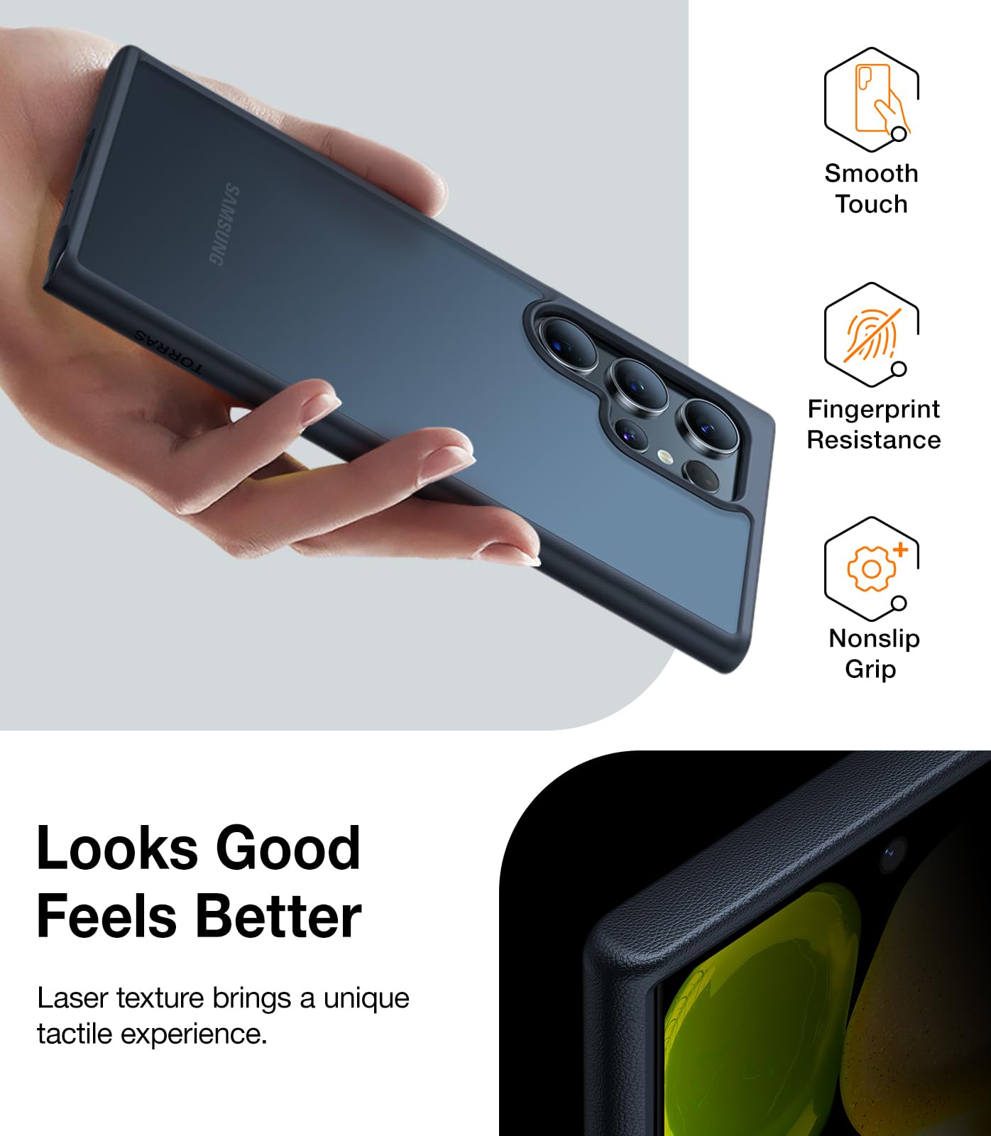 Torras Shockproof For Samsung Galaxy S24 Ultra Case 6.8'',12Ft Military Grade Drop Tested, Protective Hard Semi Clear Matte Back