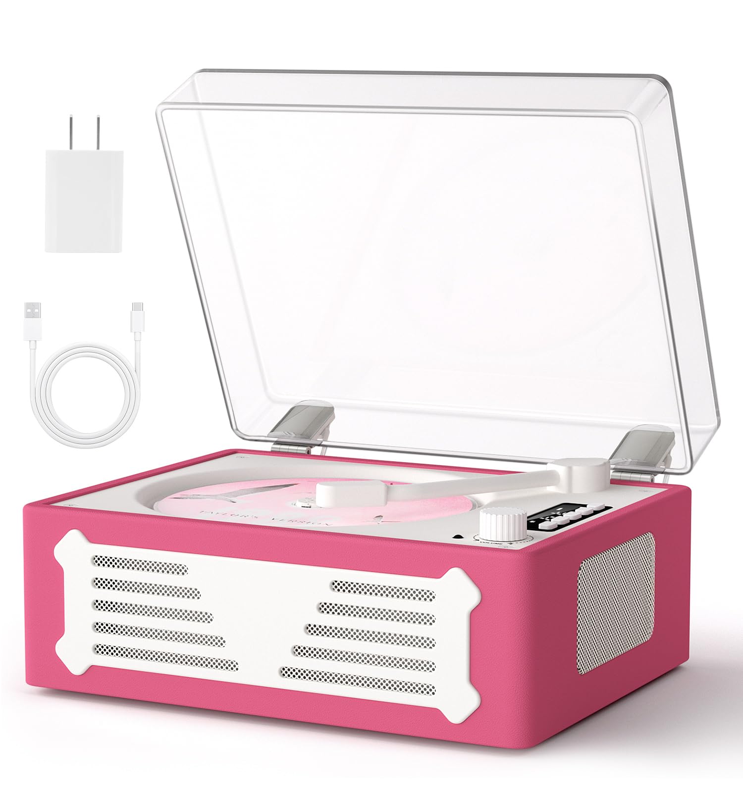 MANGOSTAN Portable CD Player with Bluetooth, HiFi Stereo Speakers, LCD Screen Display, Timer Function, USB Type-C Power - Deskto