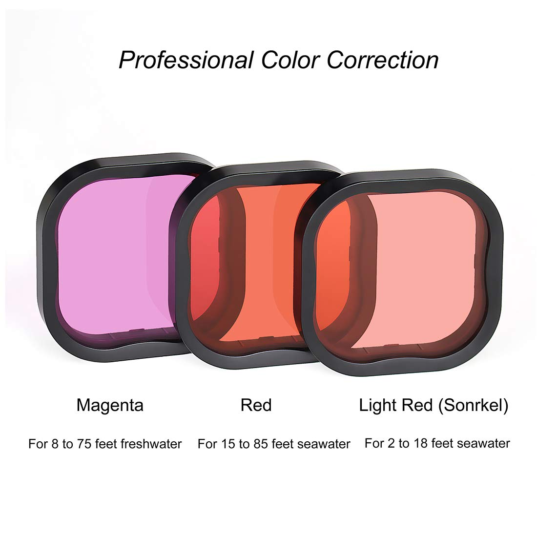 Soonsun 3 Pack Dive Filter For Gopro Hero 8 9 10 11 12 Black Official Waterproof Housing Case   Red, Light Red, Magenta Filters