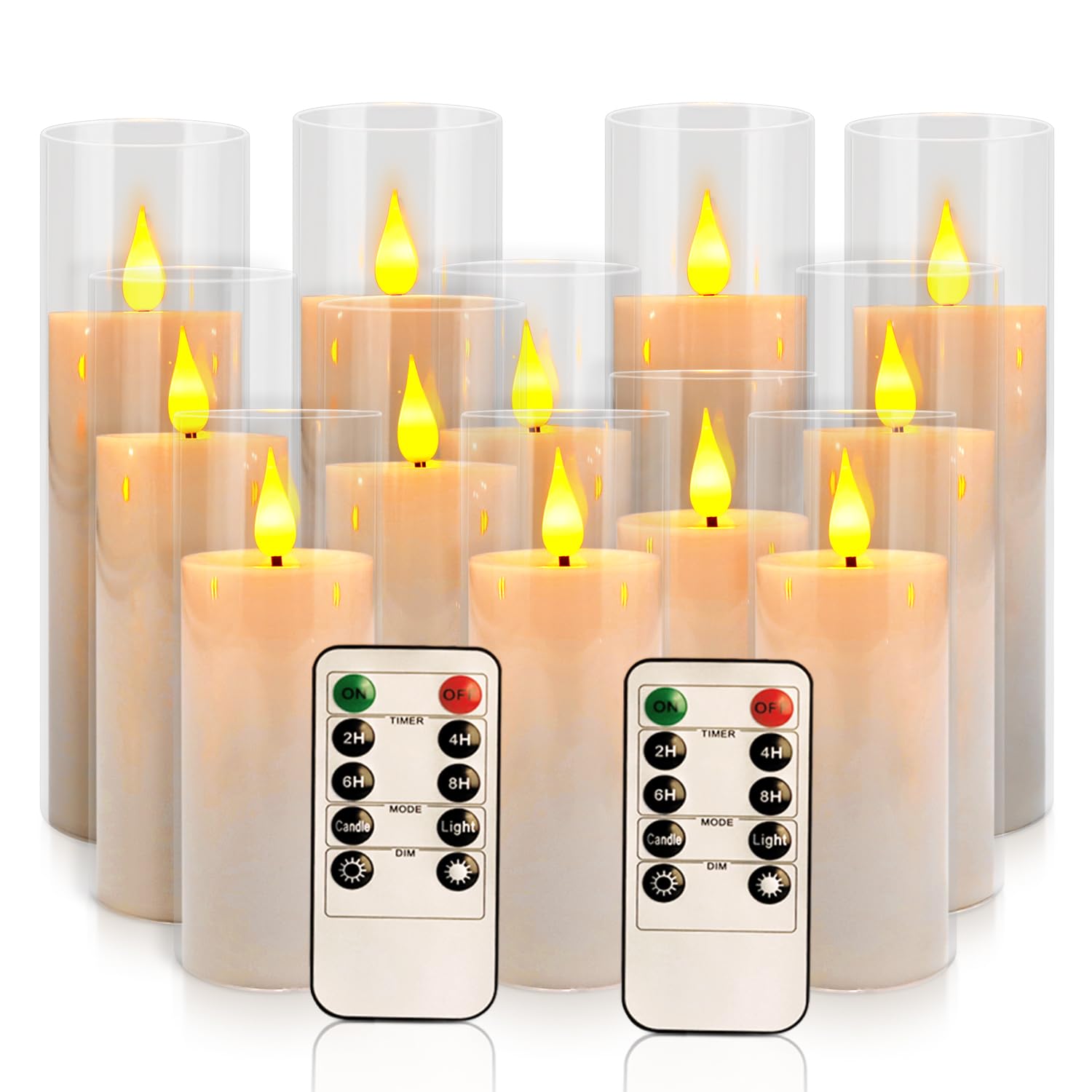 CAKETYCG 12-Pack White Acrylic Flameless LED Candle Set with Timer Remote Control-Ideal for Home Decor, Valentines Day, Wedding