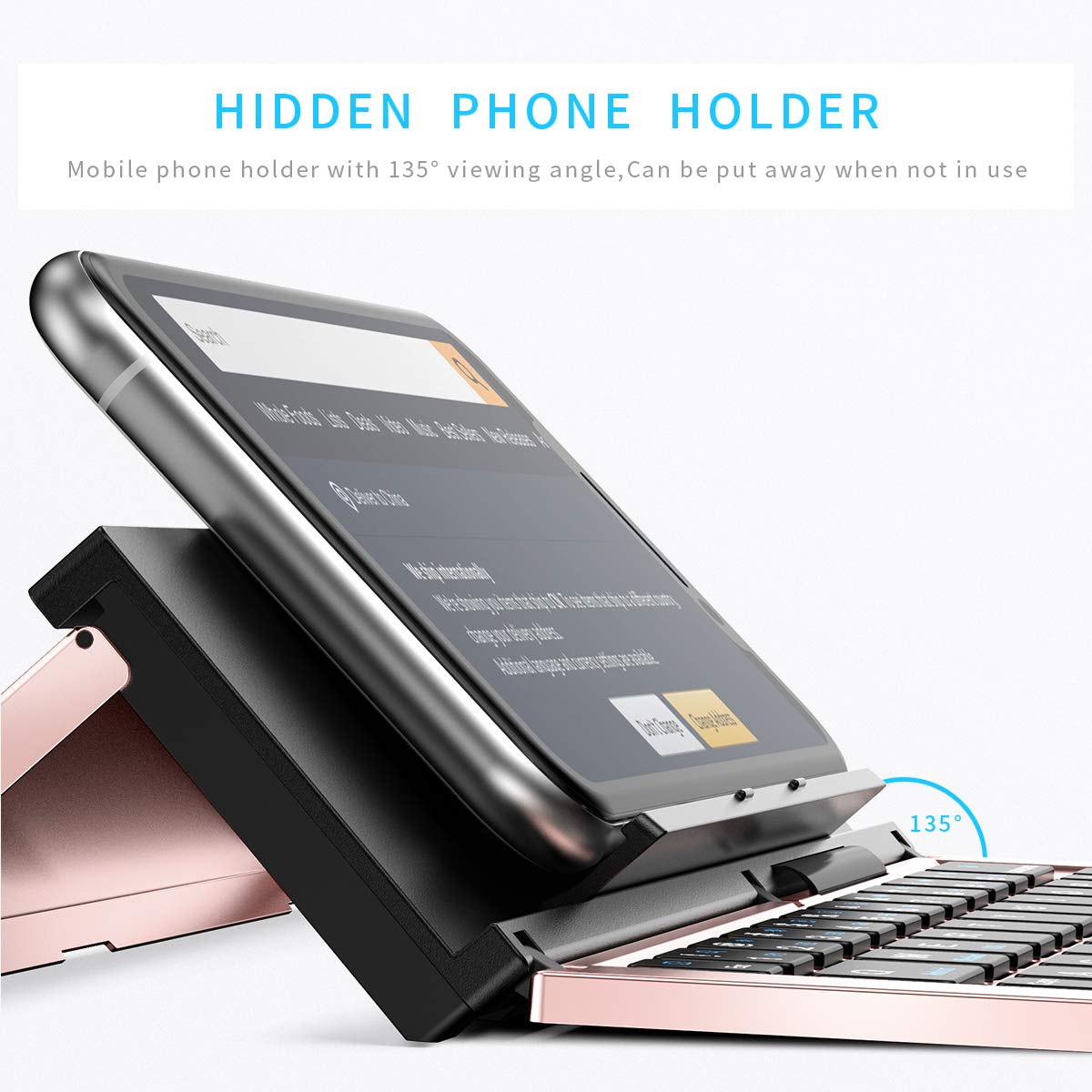 Geyes Bluetooth Keyboard Foldable Portable Folding Travel Keyboard For Iphone 15 Pro Plus/Xs/Max/X/14/13 /12/11 /Ipad/Ipad Mini 4, Samsung Android Tablet Smart Phone (Rose Gold)