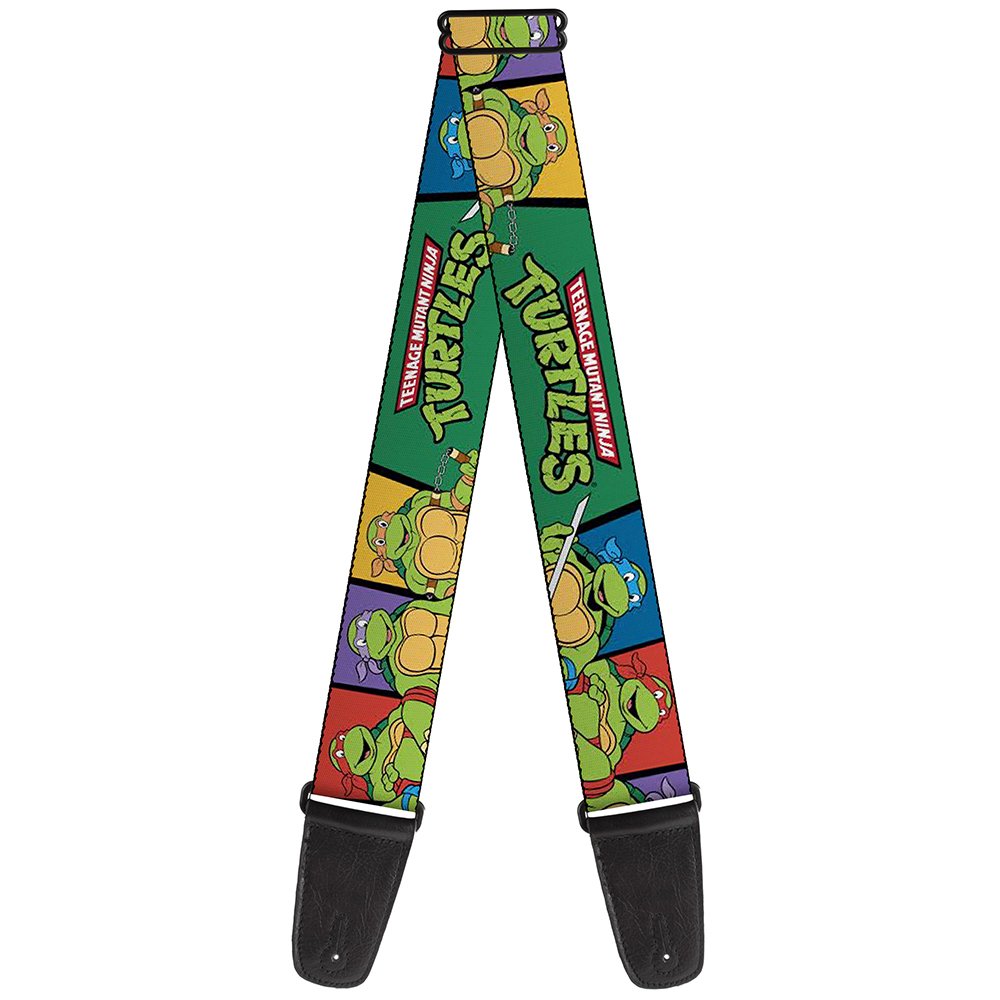 Teenage Mutant Ninja Turtles Buckle Down Guitar Strap   Classic Tmnt Group Pose3/Tmnt Logo Green/Multi Color   2'' Wide   29 54'