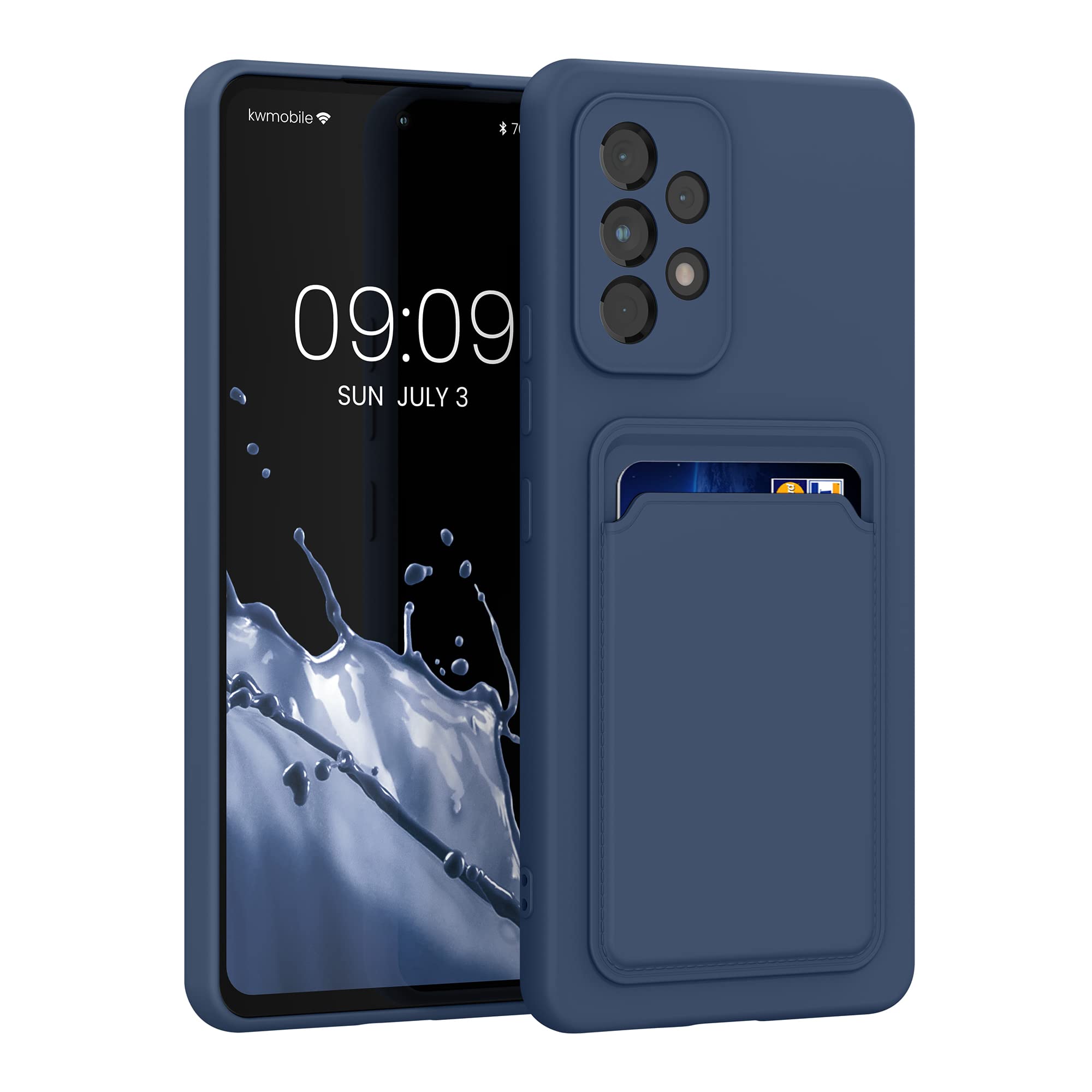 kwmobile Case Compatible with Samsung Galaxy A53 5G Case - TPU Phone Cover with Credit Card Holder - Dark Blue