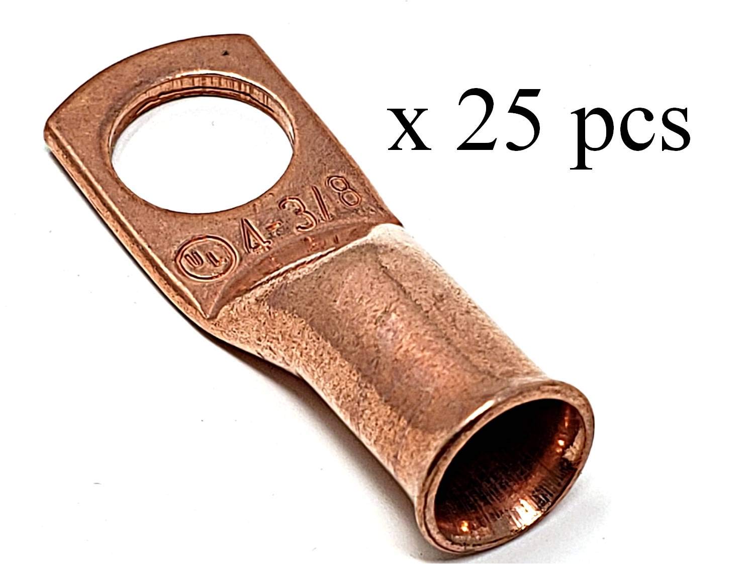 25 Pcs Wni 4 Gauge X 3/8 Pure Copper Battery Welding Cable Lug Connector Ring Terminals