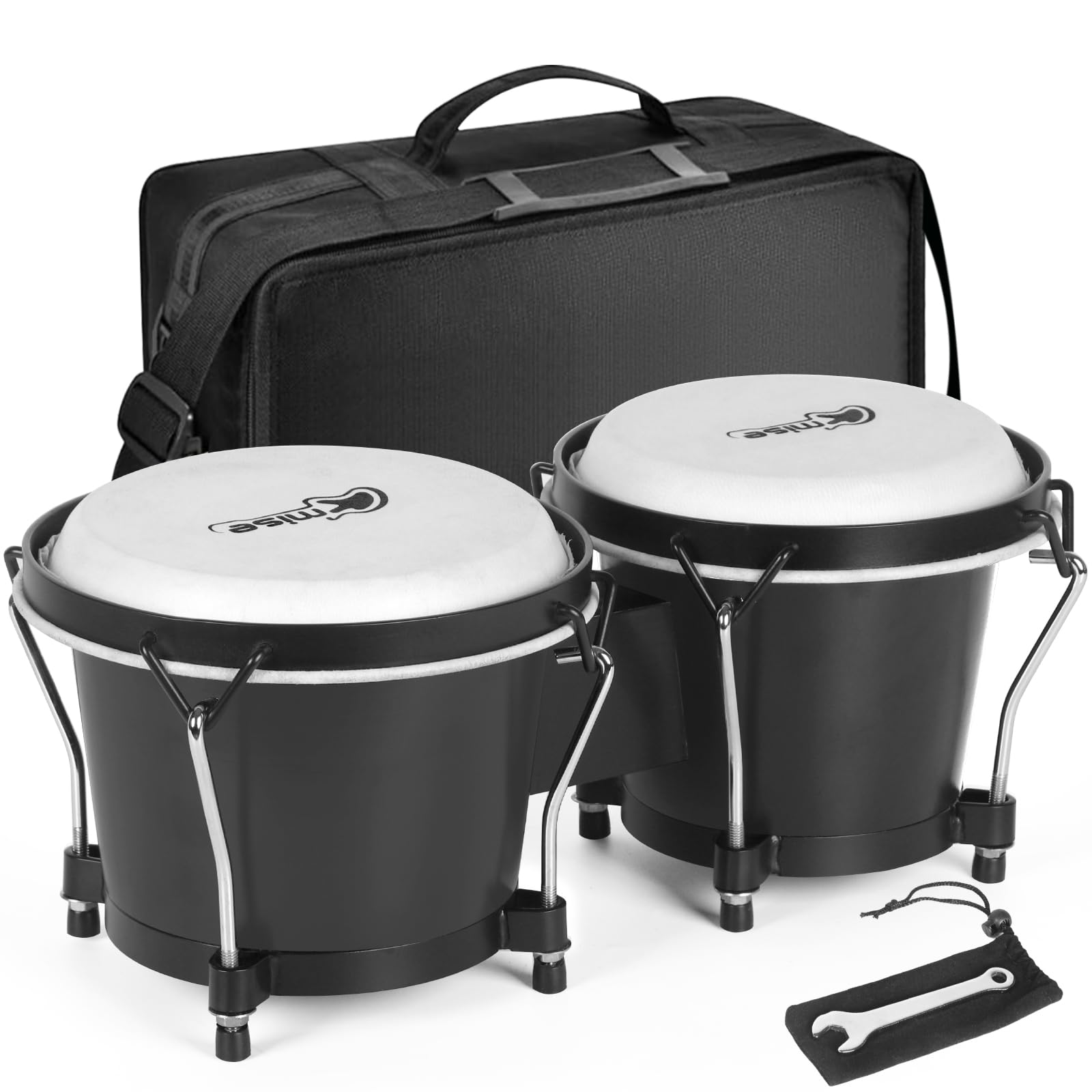 lotmusic Bongo Drums 6    and 7   , Black Wooden Percussion Instrument Bongos for Adults Beginners,Hand Drum with Carry Bag and 
