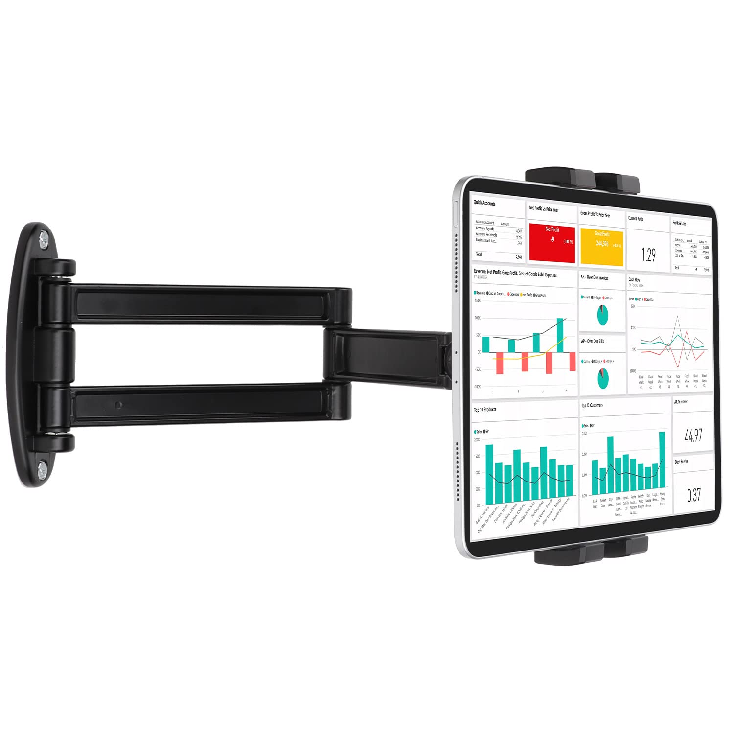 Mippko Foldable Tablet Wall Mount Holder For 7~12.9 Inch Tablets Ipad/Nexus/Lg G Pads/E Reader/Switch, Adjustable Extension Articulating Arm Swivels Mount (Black)