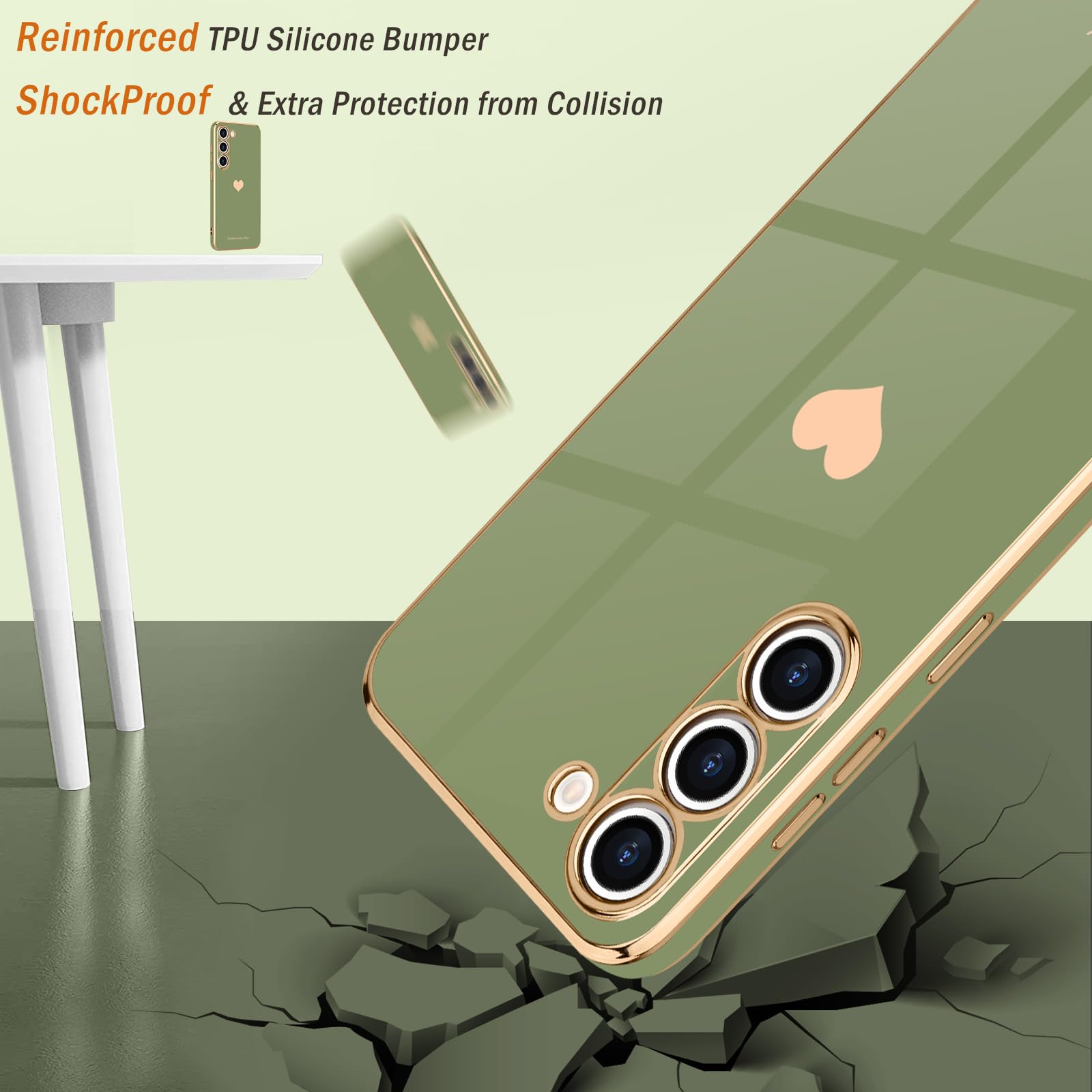 Teageo For Samsung Galaxy S23 5G Case For Women Girl Cute Love Heart Luxury Bling Soft Back Cover Raised Full Camera Protection