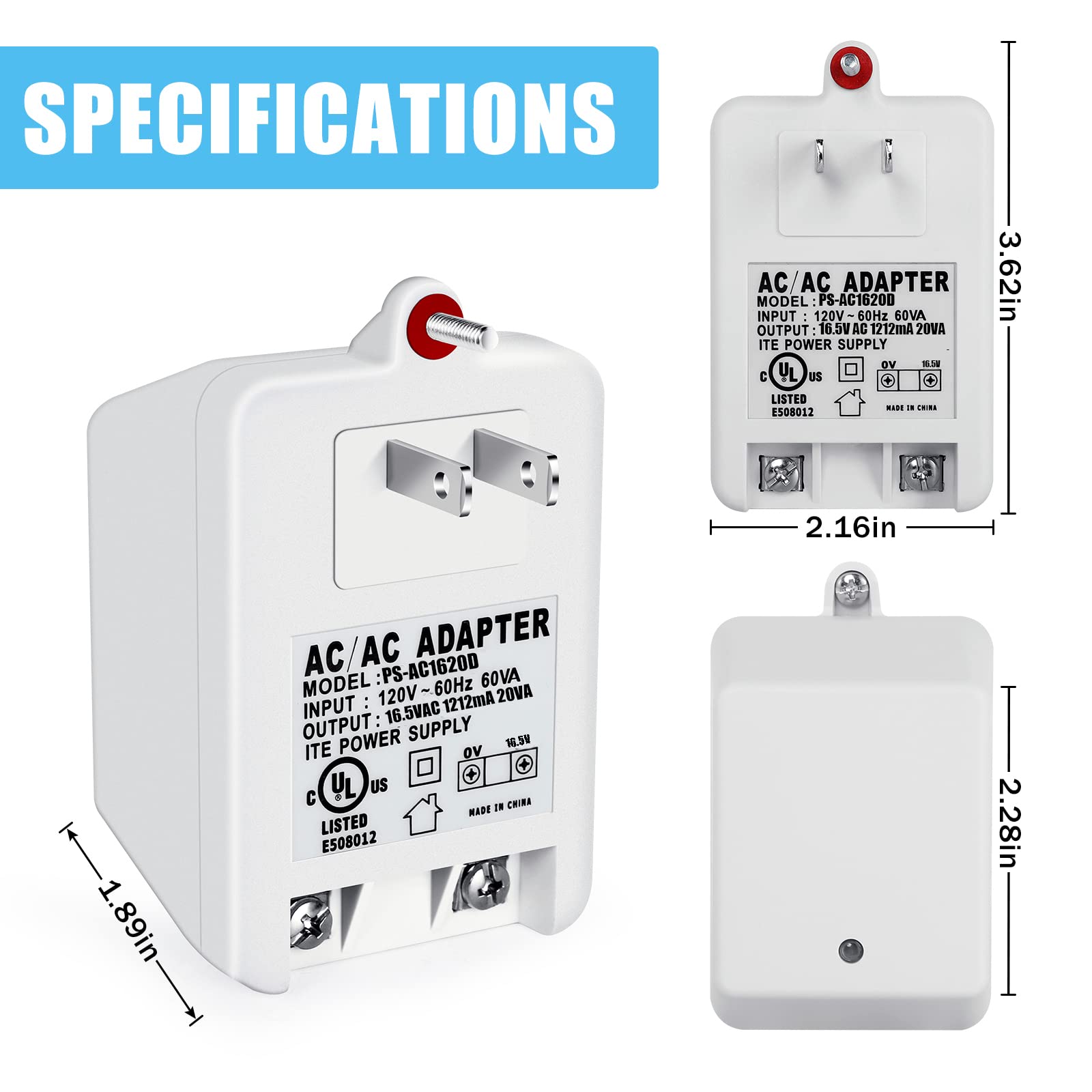 16.5 Volt Doorbell Transformer Compatible With Ring, For Nest, For Wyze, For Blink Video Doorbell,16.5Volt Ac 20Va Plug In Trans