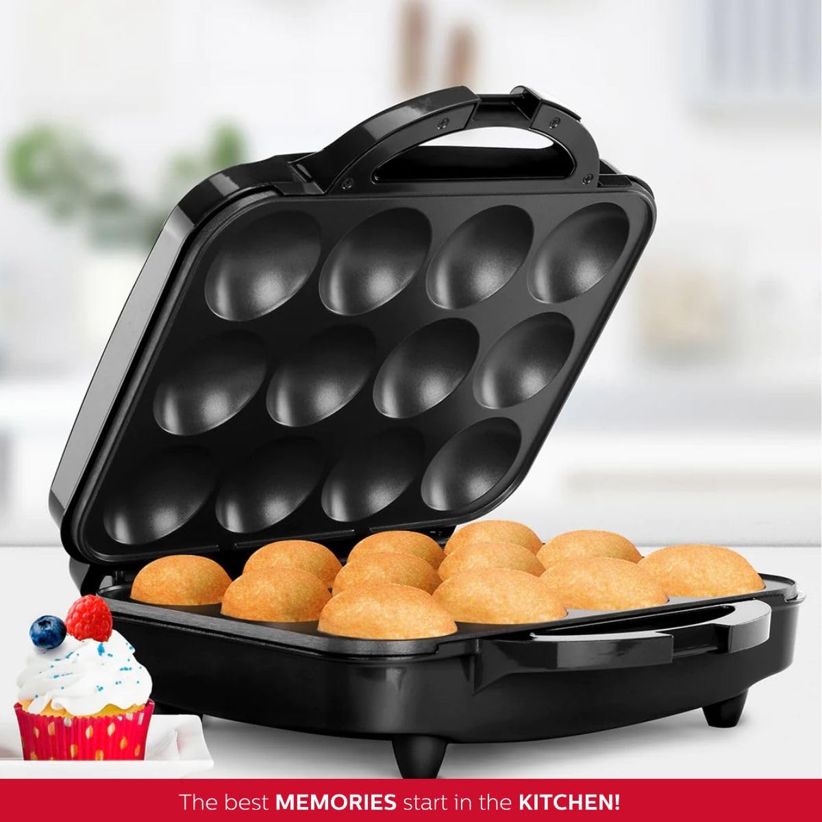 Holstein Housewares   Non Stick Full Size Cupcake Maker, Black   Makes 12 Cupcakes, Muffins, Cinnamon Buns, And More For Birthda