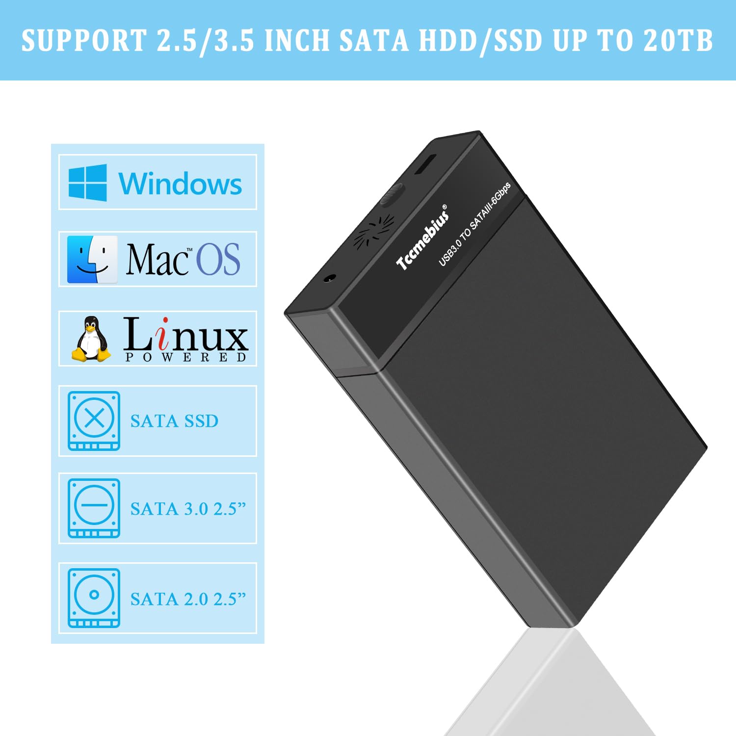 Tccmebius Usb 3.0 External Hard Drive Enclosure For 2.5 3.5 Inch Sata I/Ii/Iii Hdd Ssd Up To 20Tb, 3.5'' Tool Free Hdd Docking S